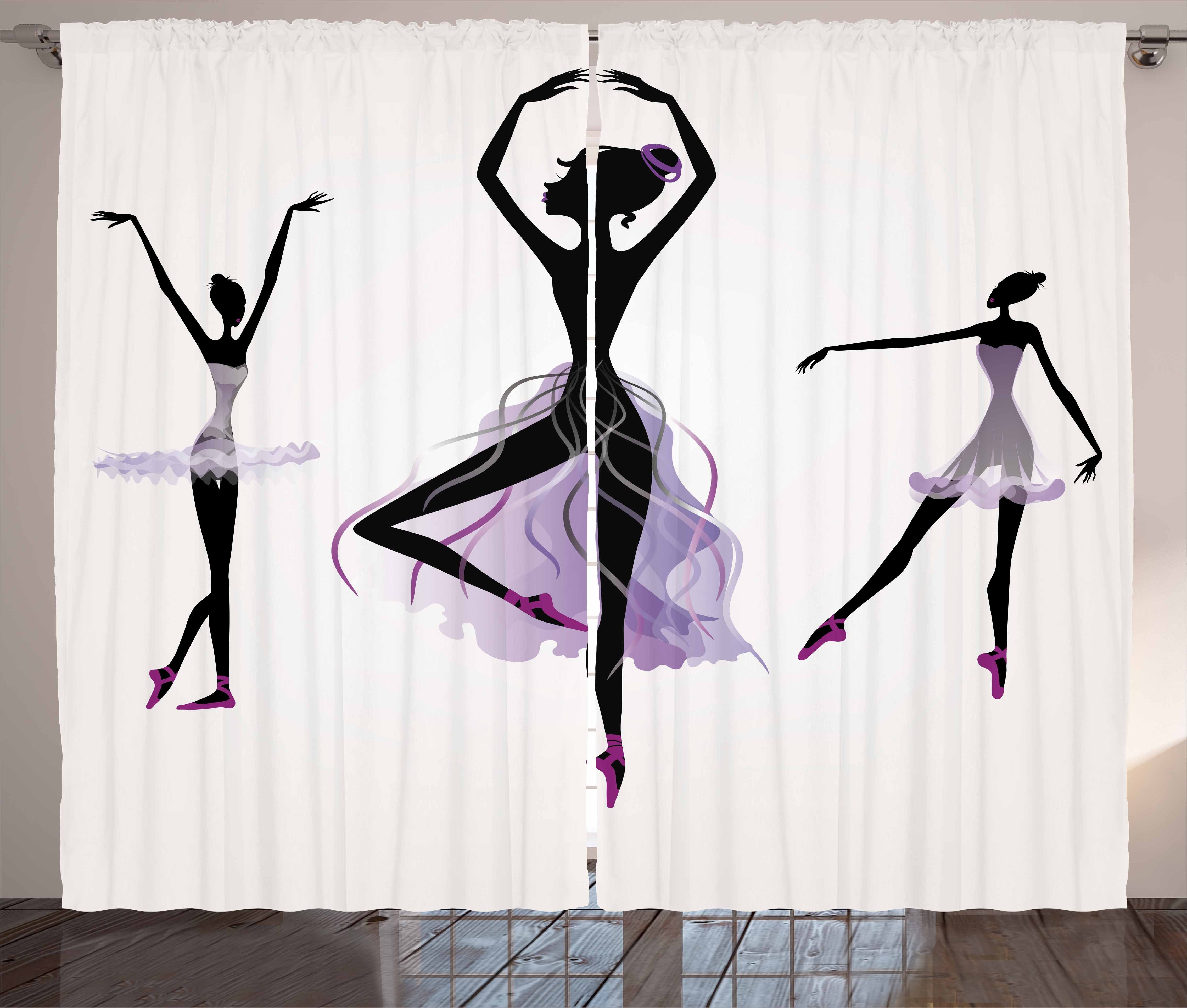 Gardine Schlafzimmer Kräuselband Vorhang mit Schlaufen und Haken, Abakuhaus, Ballett Ballerina-Tänzer-Silhouetten