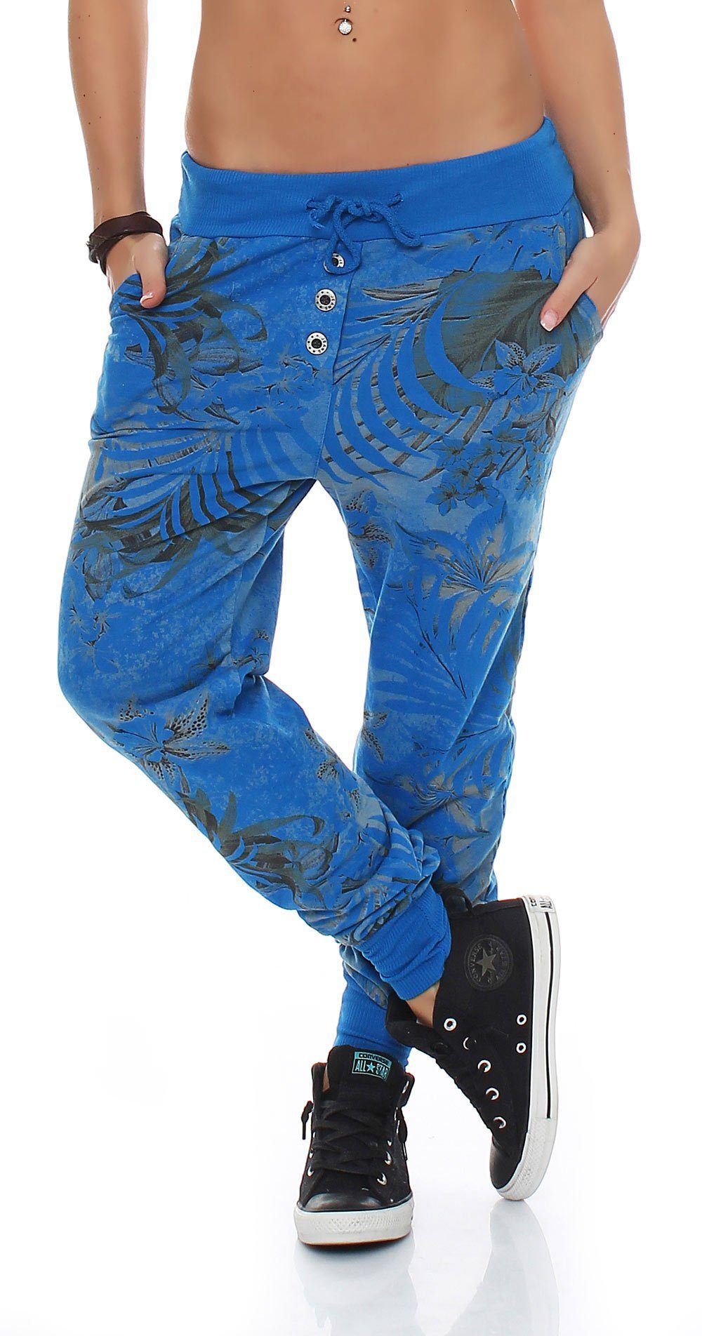 malito more than fashion Jogginghose 83728 Sweatpants mit Jungelprint blau