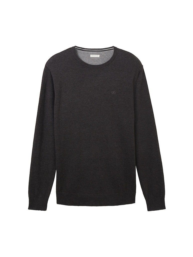 TOM TAILOR Sweatshirt Basic Crew Neck Sweater (1-tlg) Black Grey Melange 10617 | 