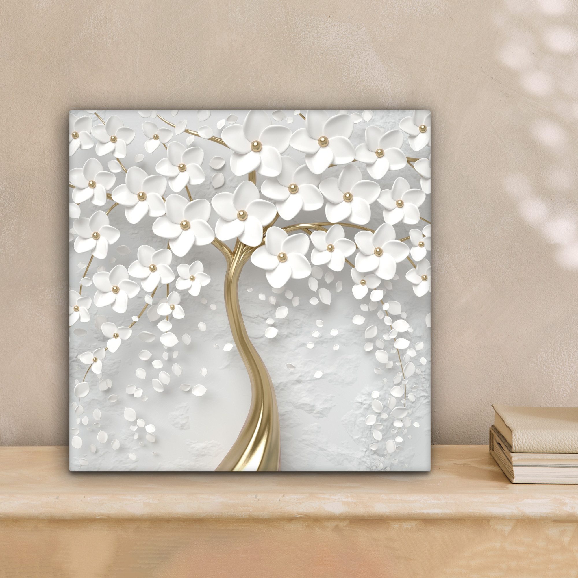OneMillionCanvasses® Leinwandbild Baum - Weiß - Abstrakt - Blume - Gold, Fo günstig online kaufen