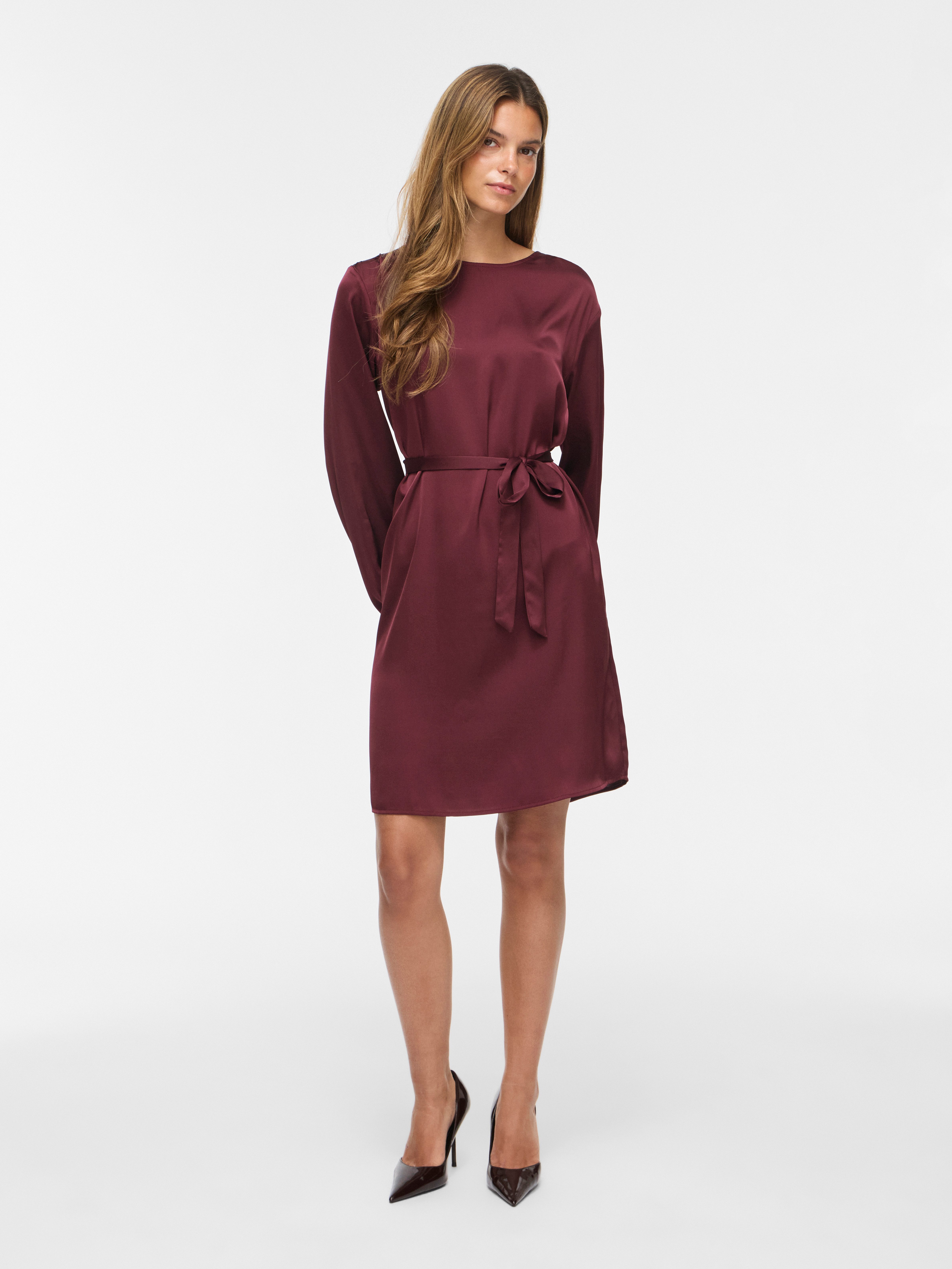Vila Minikleid VIENNA RAVENNA L/S O-NECK DRESS - NOOS lockere Passform, aus Kunstfaser, pflegeleicht