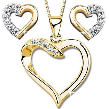 Limana Schmuckset echt 925 Sterling Silber Halskette mit Herz Ohrringe, Kette Anhänger gold Herzkette Herzohrringe Ohrstecker