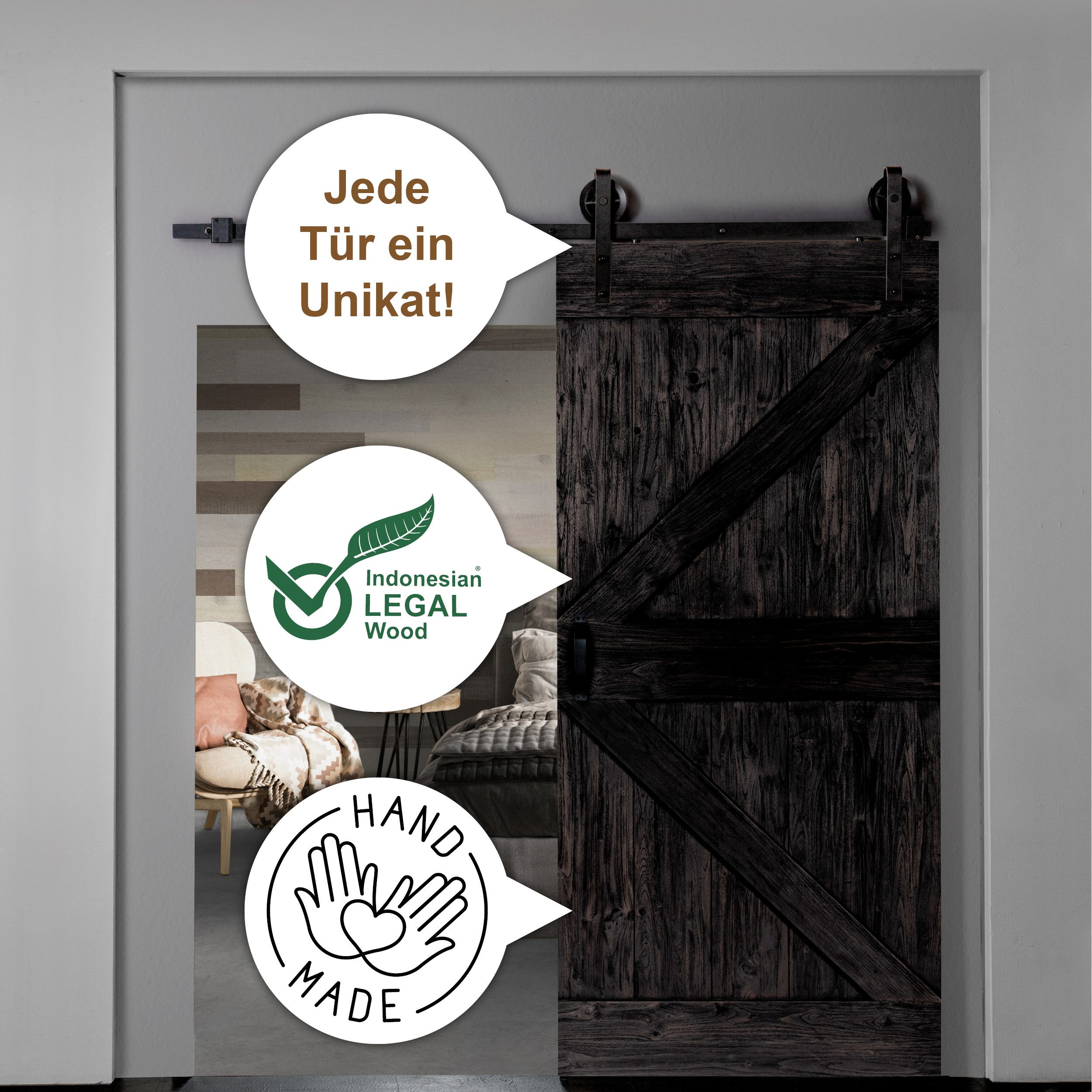 INDO Schiebetür Premium Holzschiebetür Scheunentor, 100x215 günstig online kaufen