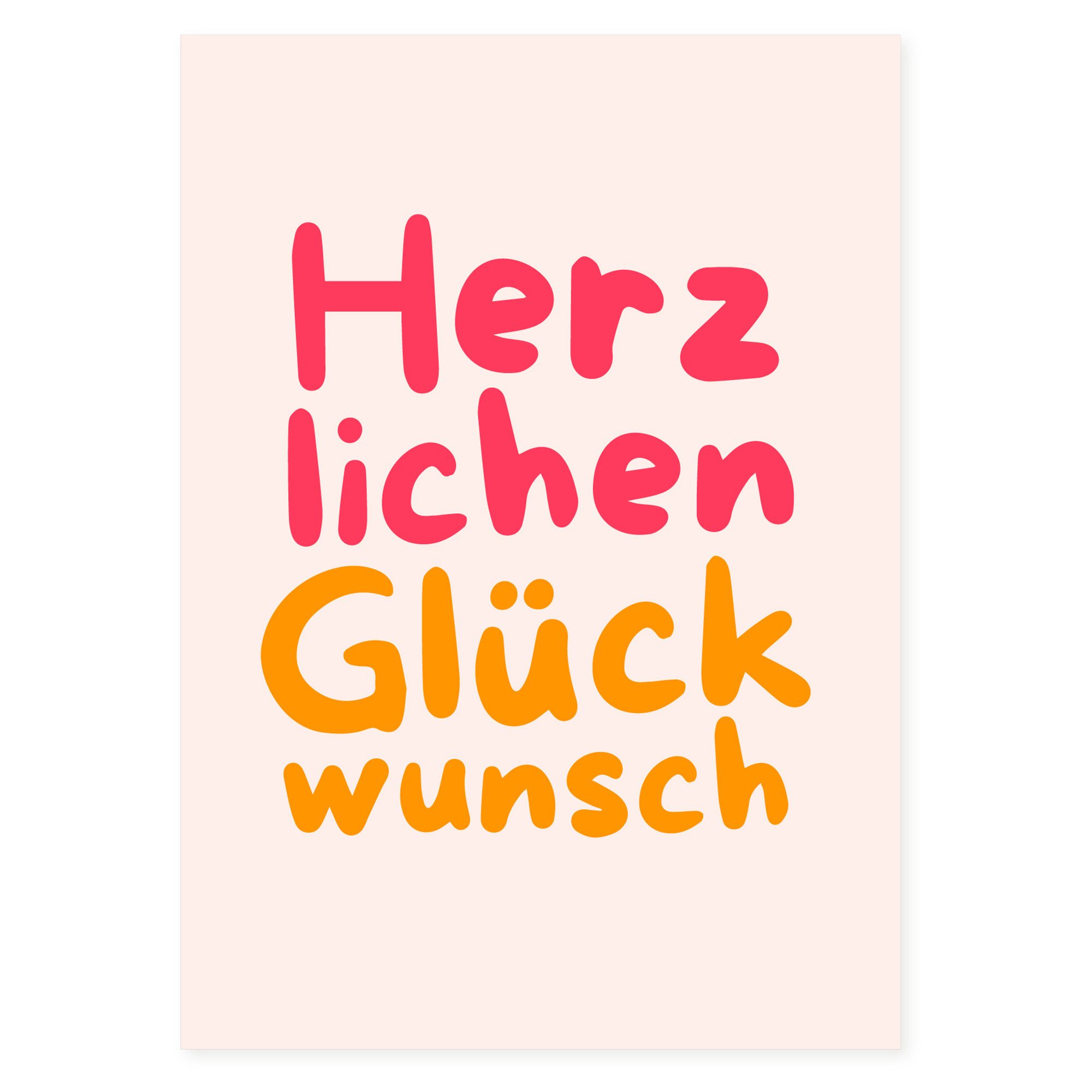Bow & Hummingbird Geburtstagskarte Postkarte "Herzlichen Glückwunsch" (Neon) aus Recyclingpapier
