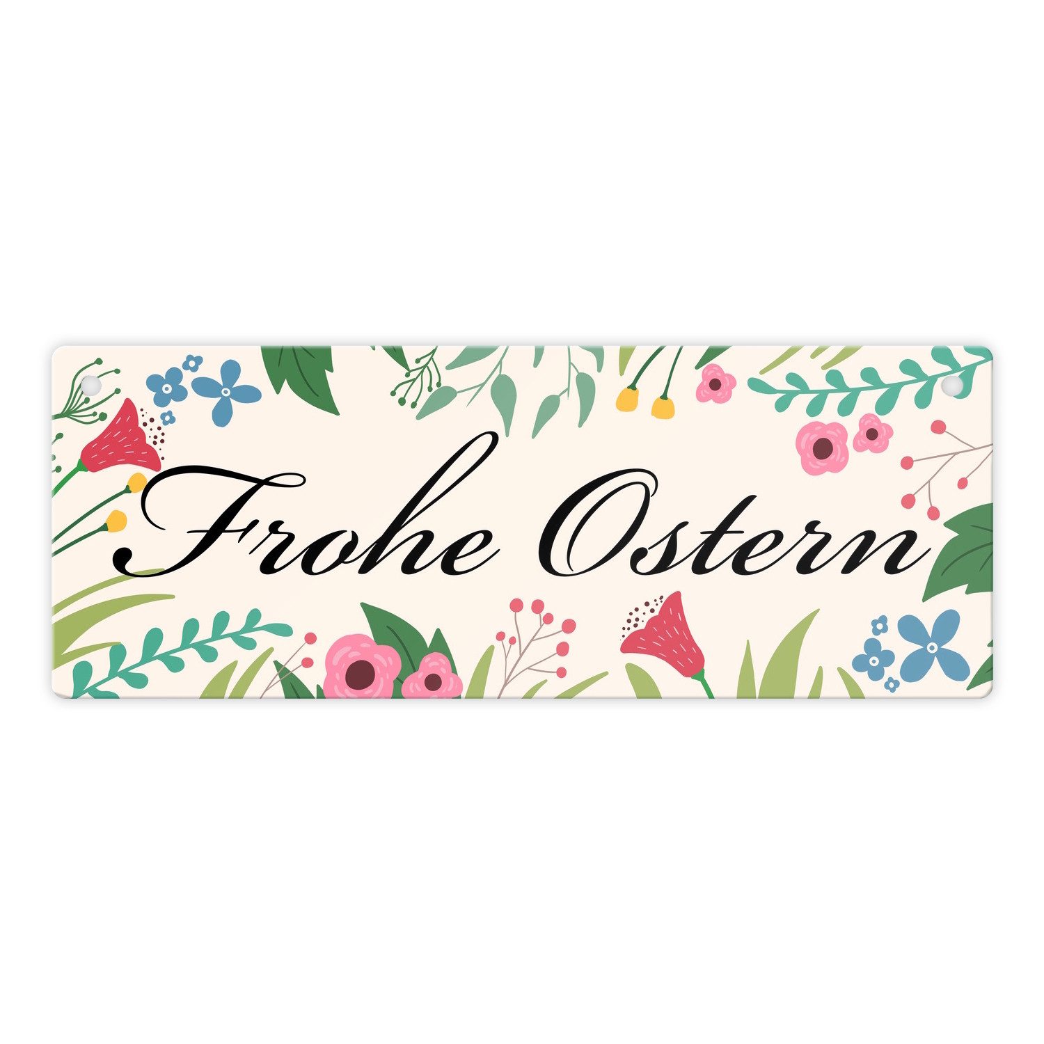 speecheese Metallschild Frohe Ostern mit Blumen Metallschild für die Osterzeit