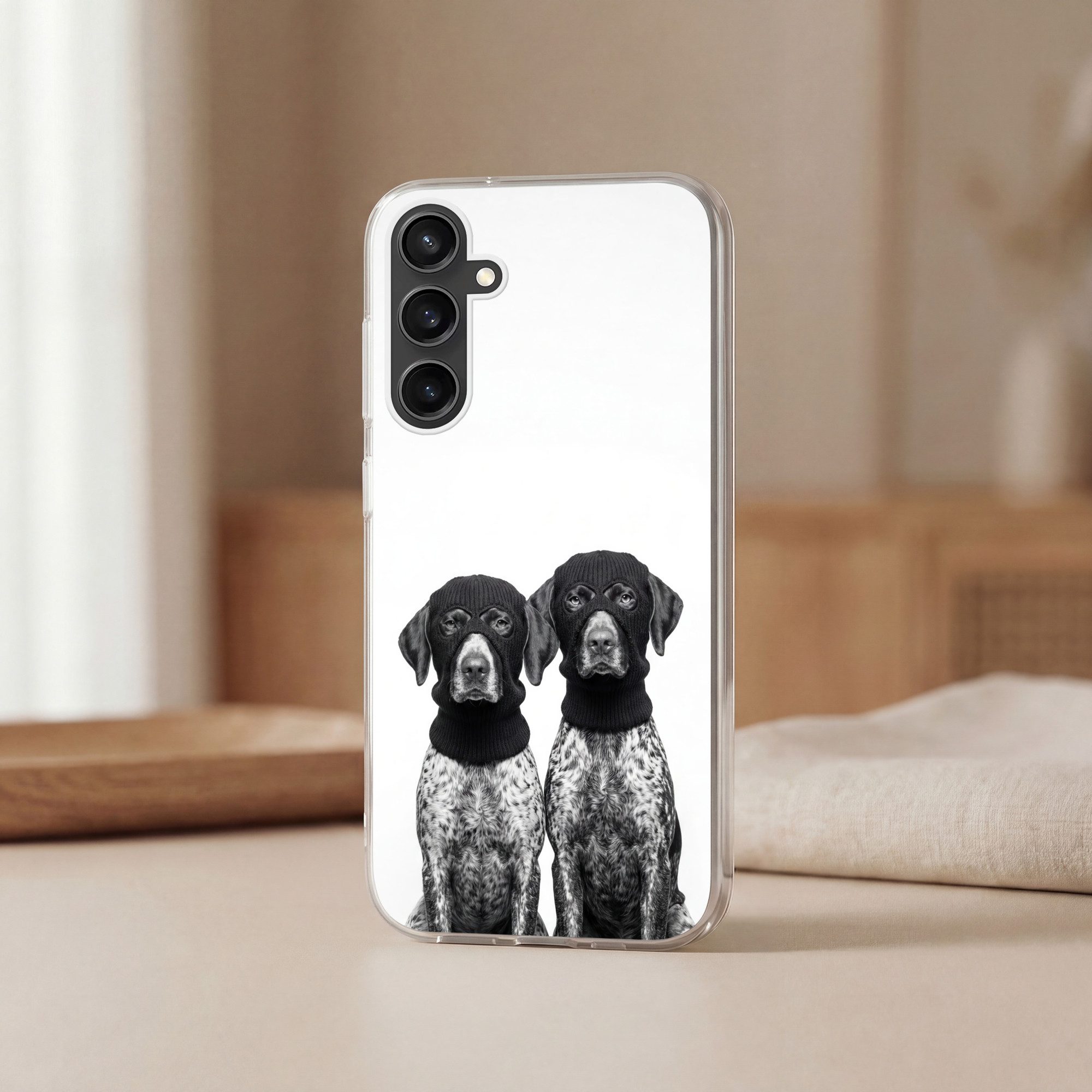 MuchoWow Handyhülle für Samsung Galaxy S23 FE Hunde - Balaclava - Schwarz - Weiß