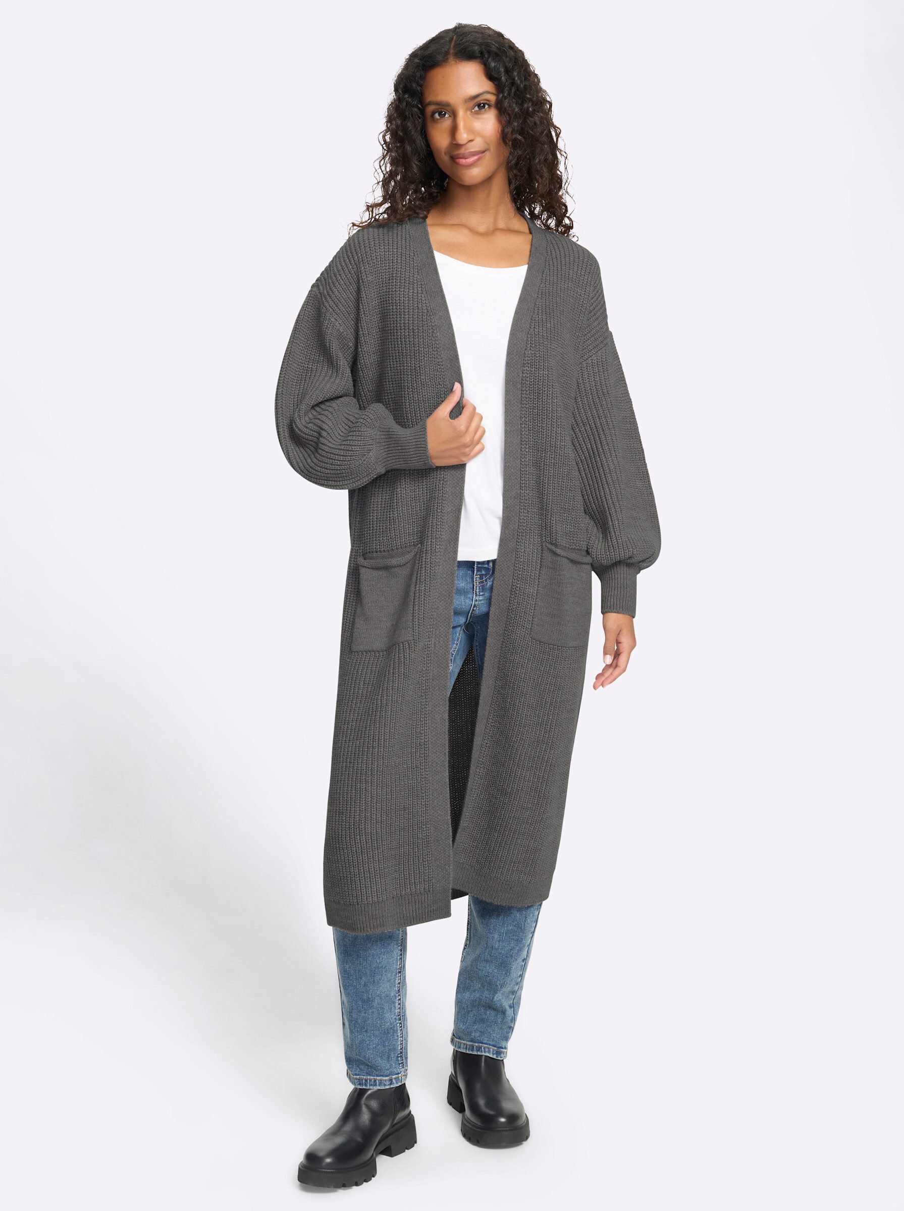 heine Strickjacke Strickjacke Langarm Grobstrick, Ripp