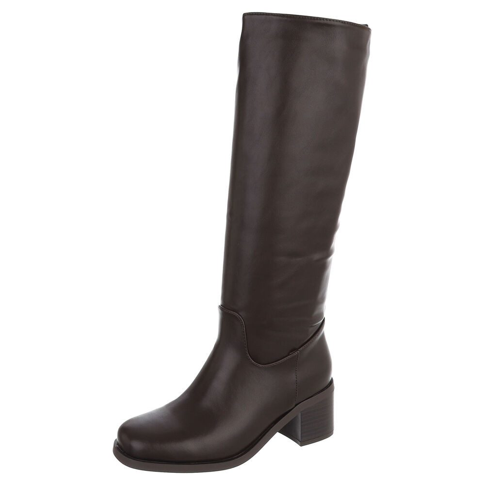 Ital-Design Damen Langschaftstiefel mit Blockabsatz und glattem Schaft Stiefel (92214580) Blockabsatz Stiefel in Braun