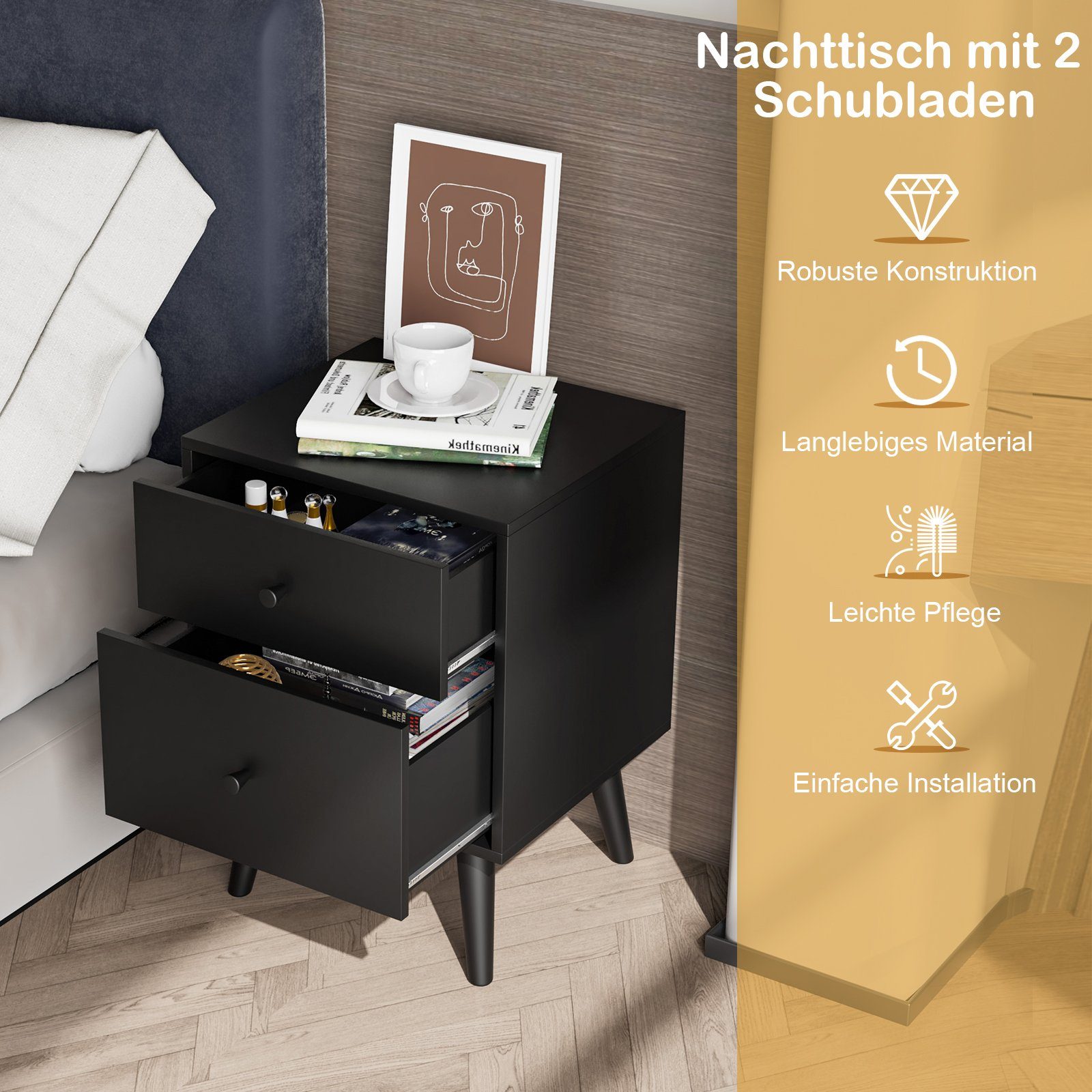 COSTWAY Nachttisch Beistelltisch, mit 2 Schubladen, günstig online kaufen