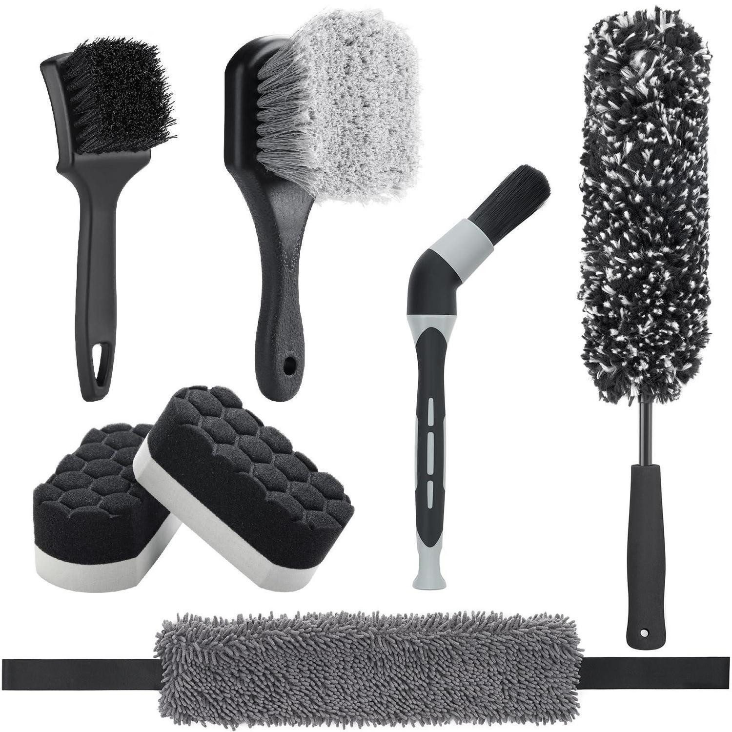 LuxusKollektion Reinigungsbürsten-Set Auto Reinigungsset Felgenbürste Polierschwämme Mikrofaser 7 PCS-WDK004