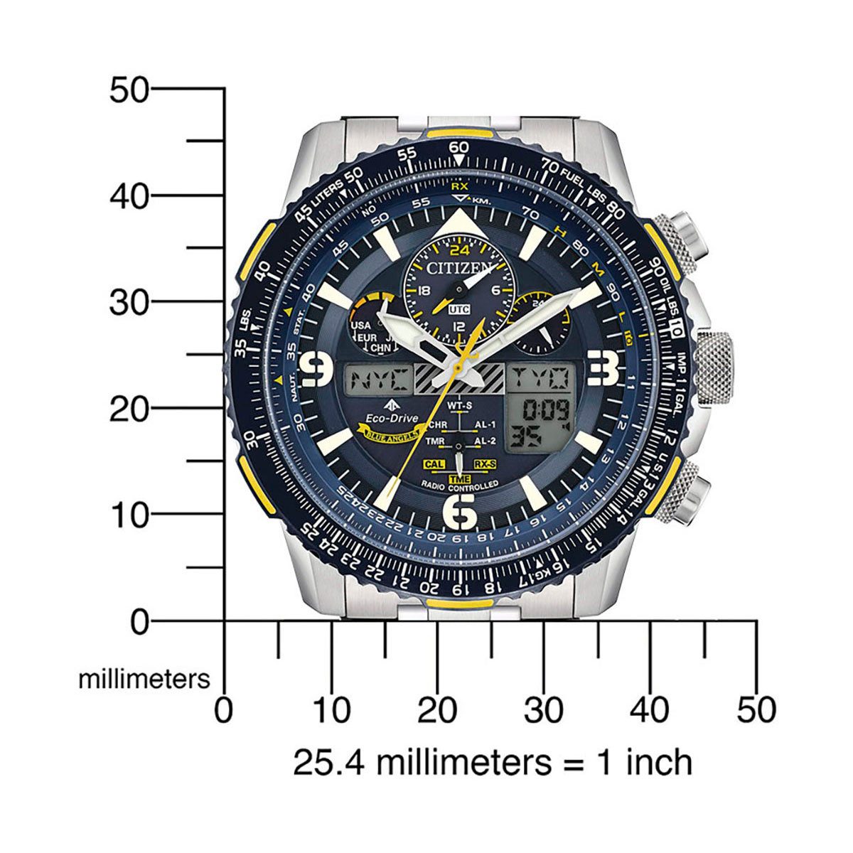 Citizen Funkchronograph Promaster Skyhawk "Blue Angels" JY8078-52L, Armbanduhr, Herrenuhr, Solar, Stoppfunktion, Edelstahlarmband