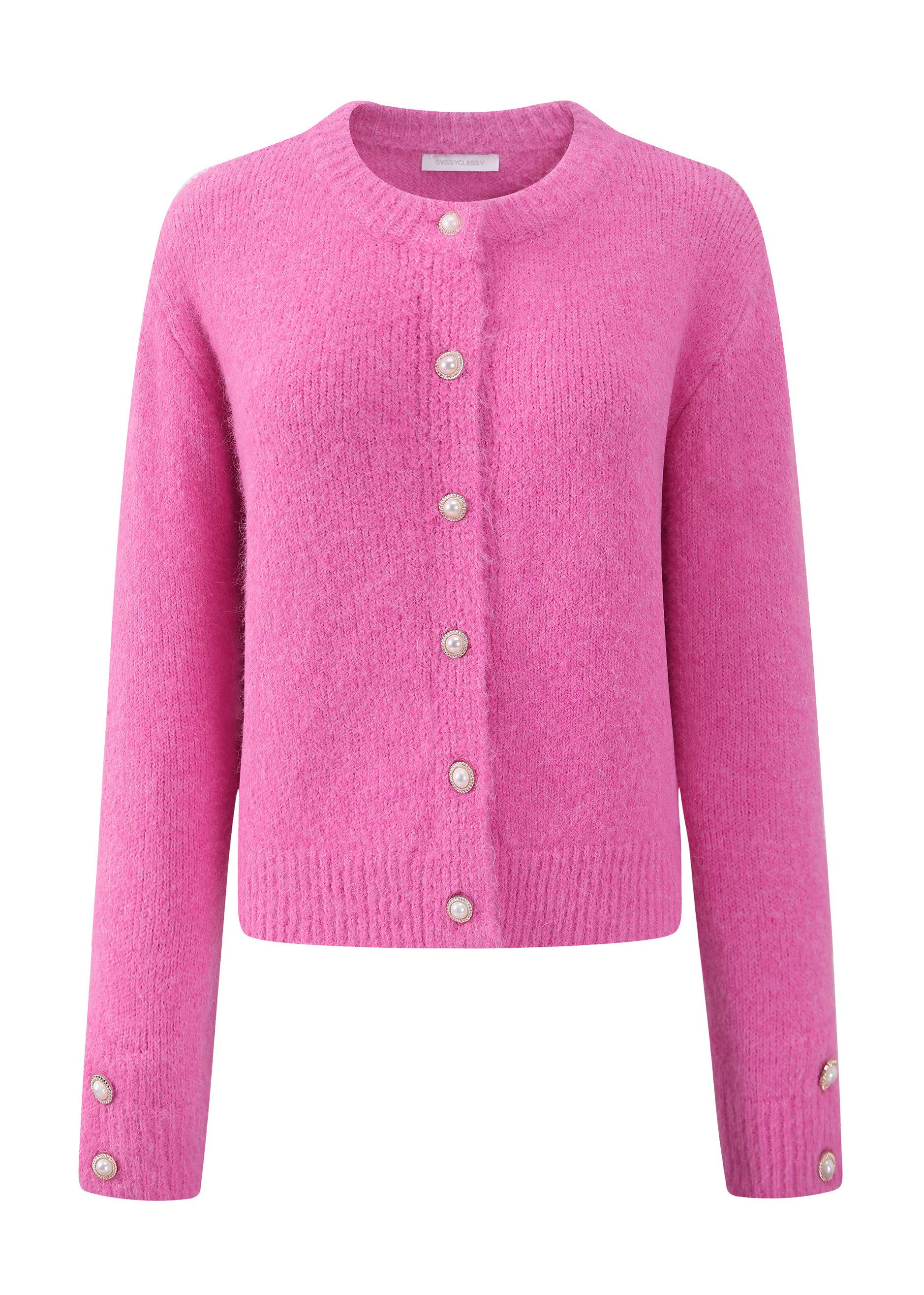 SASSYCLASSY Cardigan Oversize Strickjacke Damen mit Perlenknöpfen Cardigan günstig online kaufen