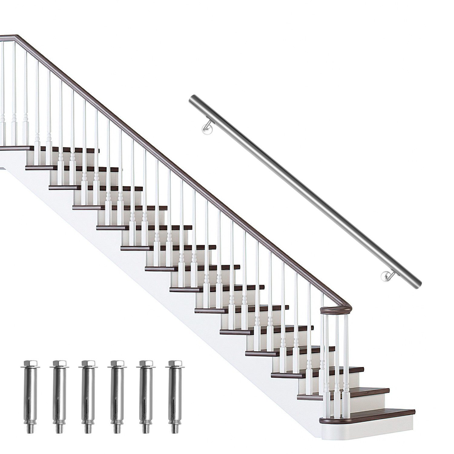 Clanmacy Handlauf Edelstahl Handlauf 120 cm Ø42 mm aus 304 Edelstahl, Wandhandlauf Trepp, 120 cm Gesamtlänge, (Edelstahlgeländer, geländer treppe, Edelstahl, Edelstahl AISI304), korrosionsbeständig, wetterfest, langlebig