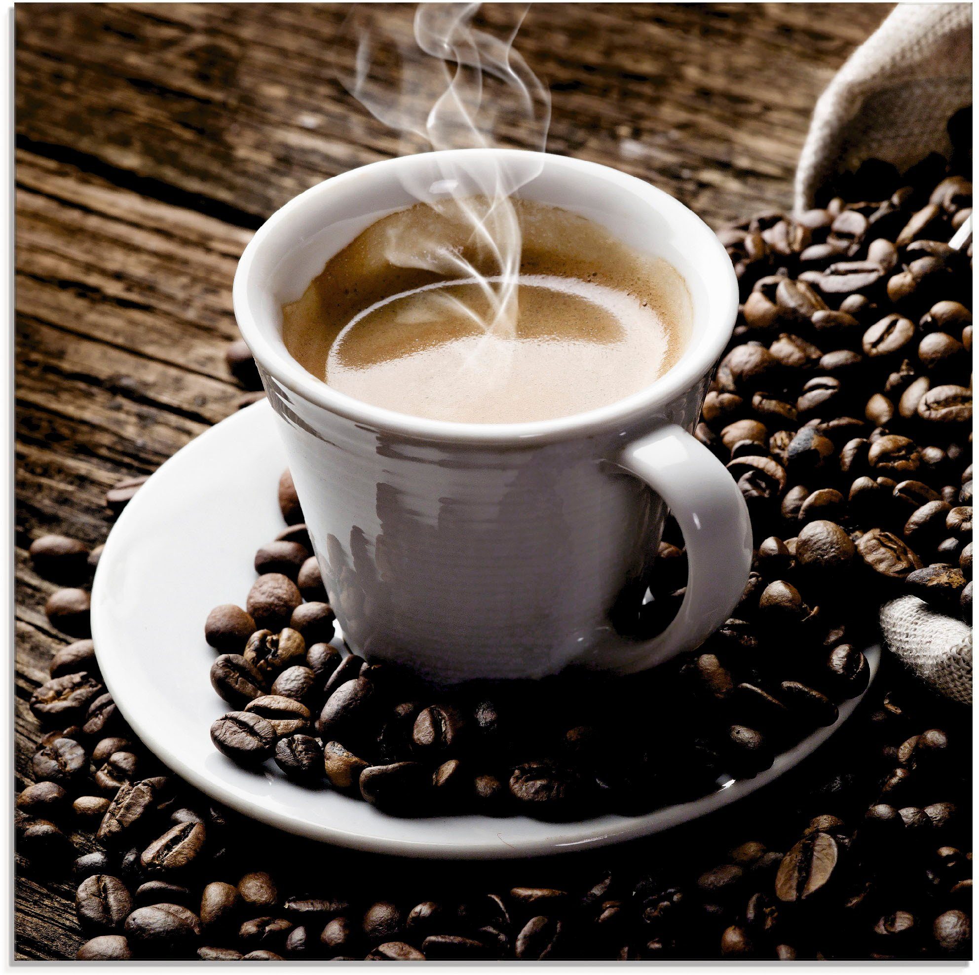Glasbild Heißer Kaffee - dampfender Kaffee