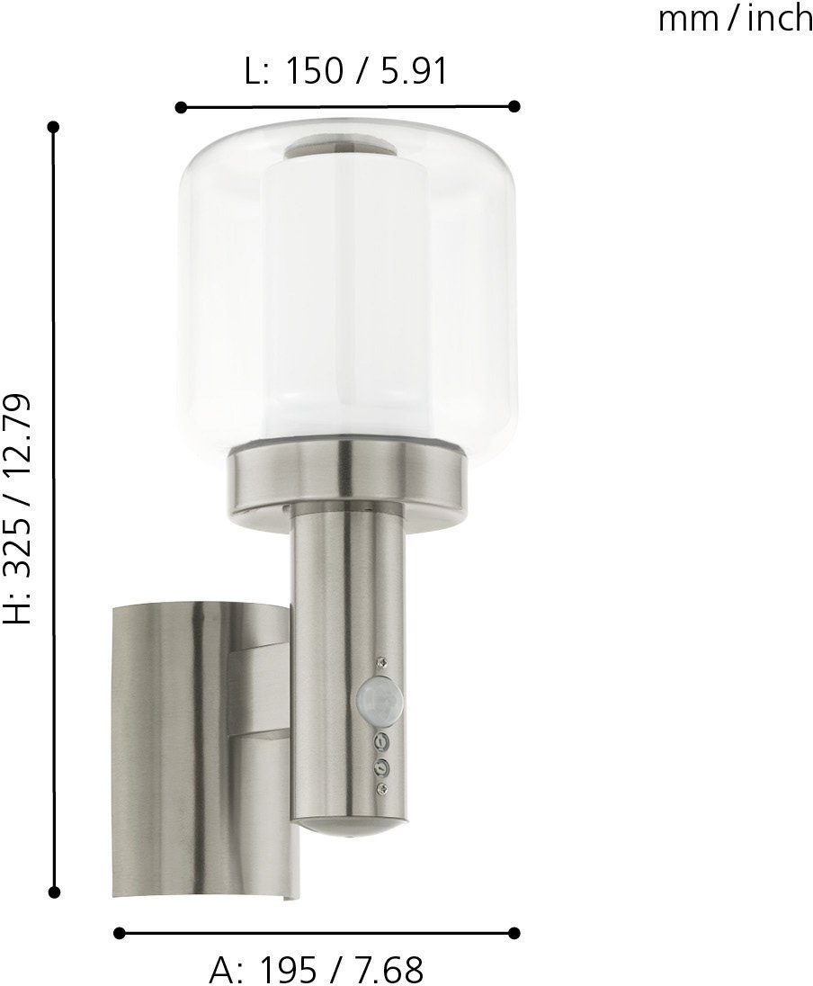 EGLO Außen-Wandleuchte POLIENTO, Bewegungsmelder, Leuchtdauer einstellbar, ohne  Leuchtmittel, Eckmontage möglich
