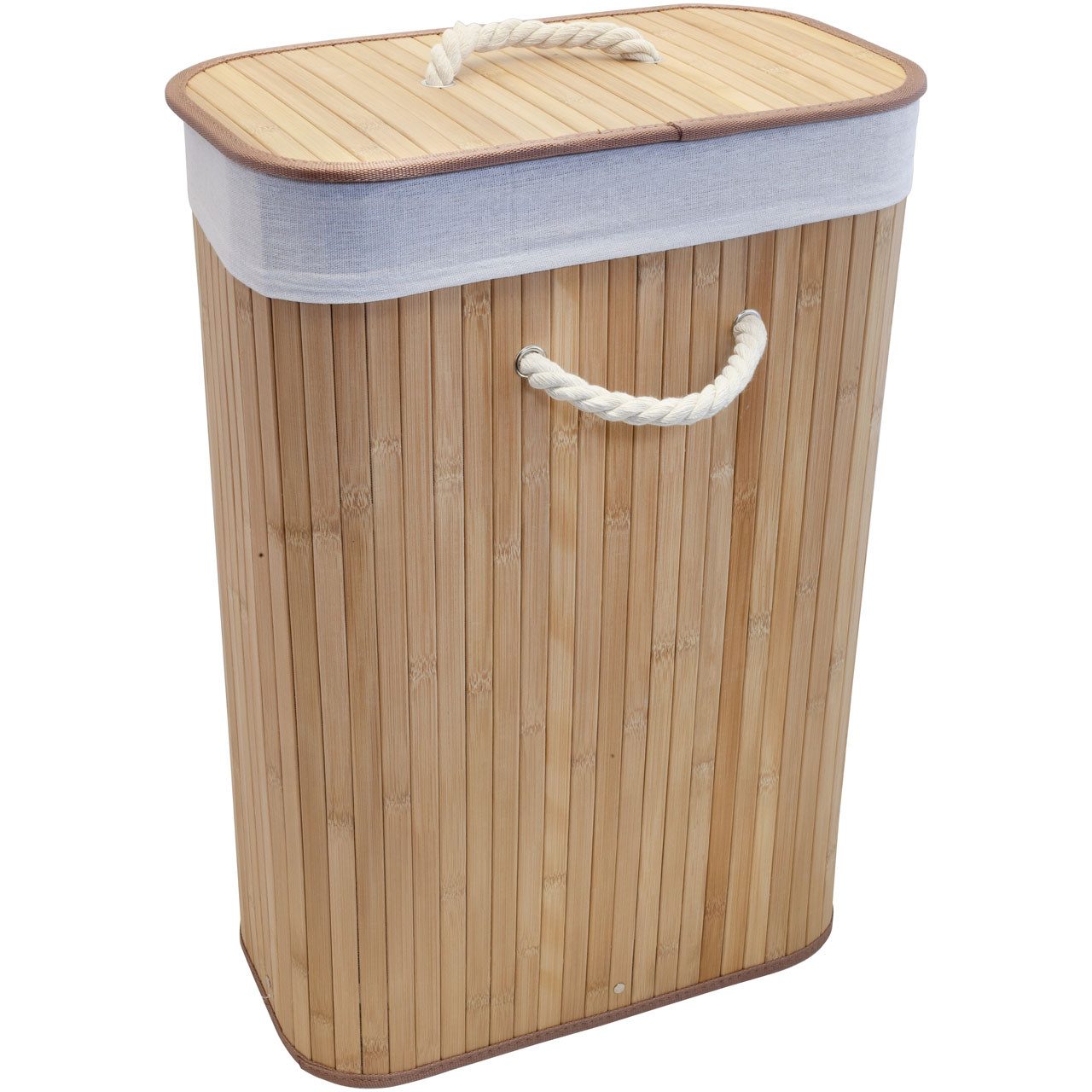 Euroshowers GmbH Wäschekorb Bambus Natur 40 × 22 × 60 cm mit Deckel und Stoffbeutel