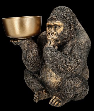 Figuren Shop GmbH Tierfigur Gorilla Figur hält Schale - goldfarben - Dekofigur Affe Dekoschale