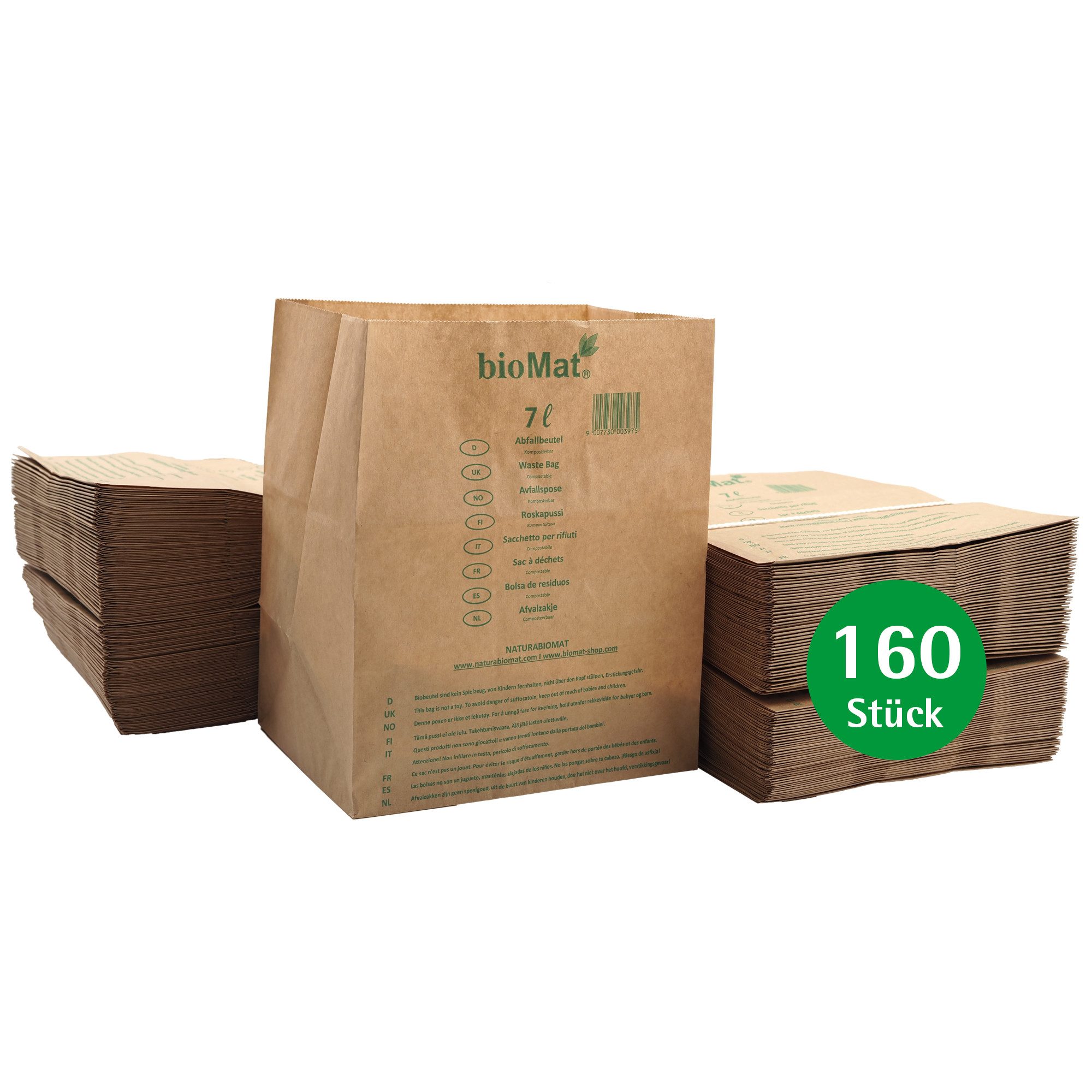 bioMat Müllbeutel bioMat 7l Papiertüten für Biomüll, Kraftpapier, Nassfest, Made in DE