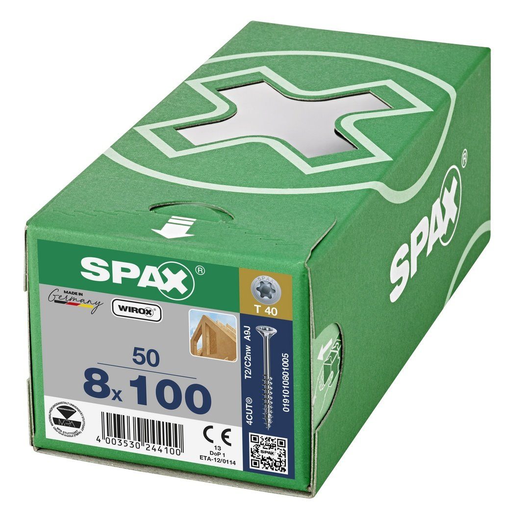 (Stahl weiß Spanplattenschraube SPAX 50 Holzbauschraube, mm 8x100 verzinkt, St),