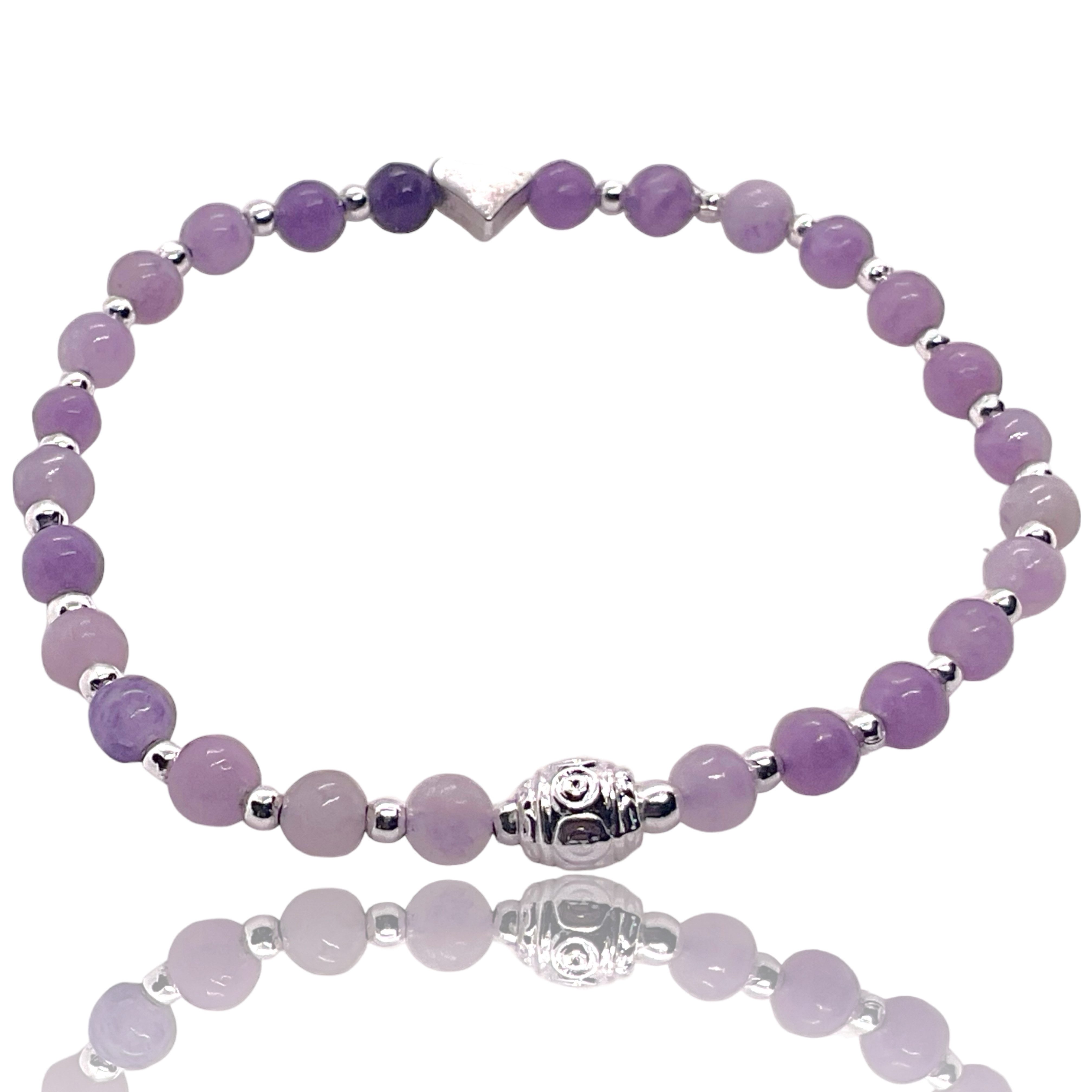 Steinfixx® Perlenarmband Lepidolith Edelsteine mit Silberperlen und Herz in günstig online kaufen