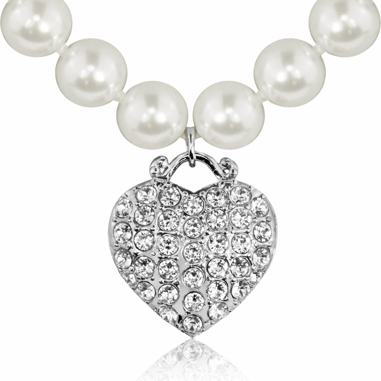Perlenkette LUISIA® Perlen Kette mit Strass Herz und Premium Kristallen