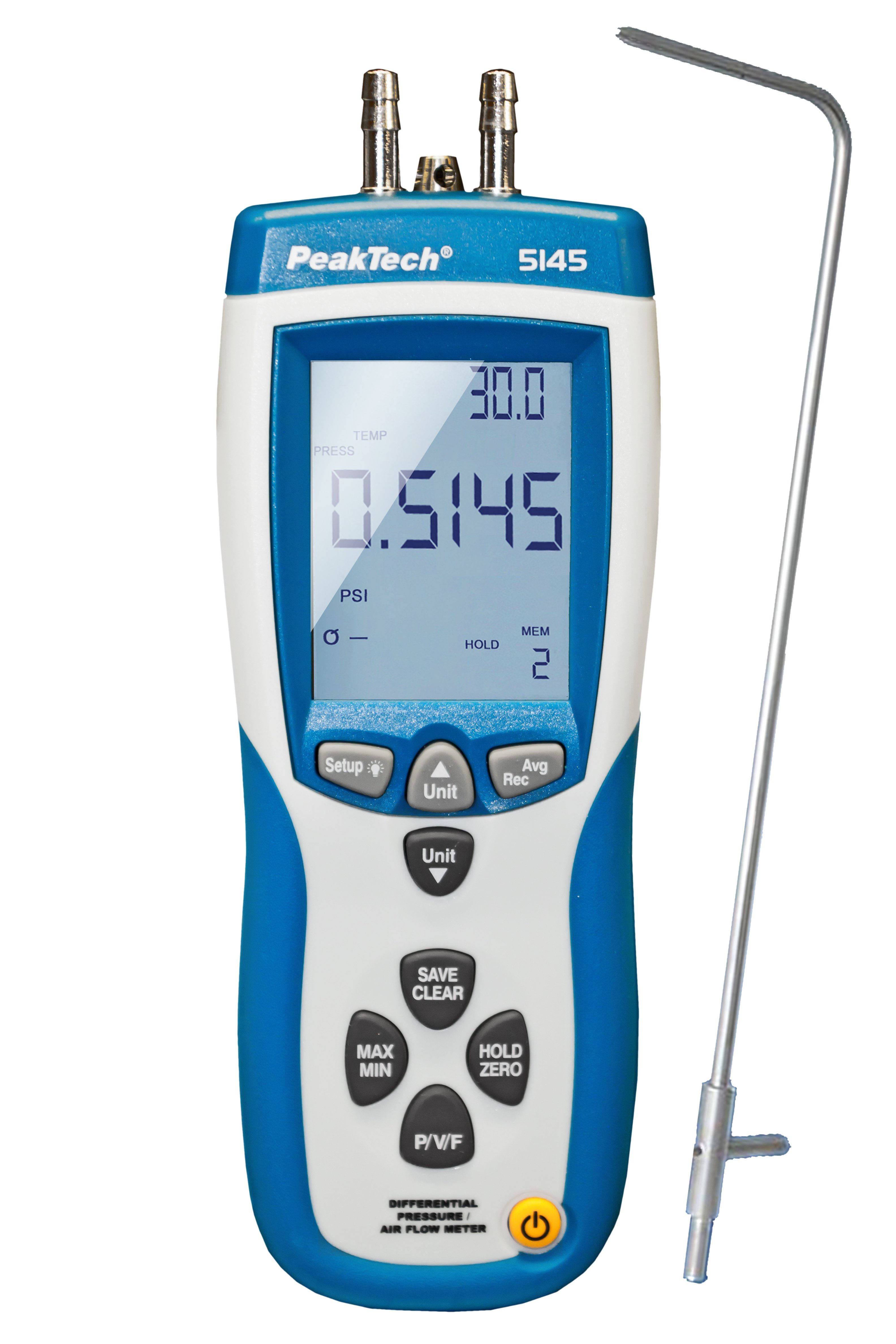 Luftdruckmessgerät PeakTech 5145: Differenzdruck-Messgerät 0 bis 50 mBar mit Luftgeschw.