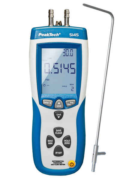 PeakTech Luftdruckmessgerät PeakTech 5145: Differenzdruck-Messgerät 0 bis 50 mBar mit Luftgeschw., 1-tlg.