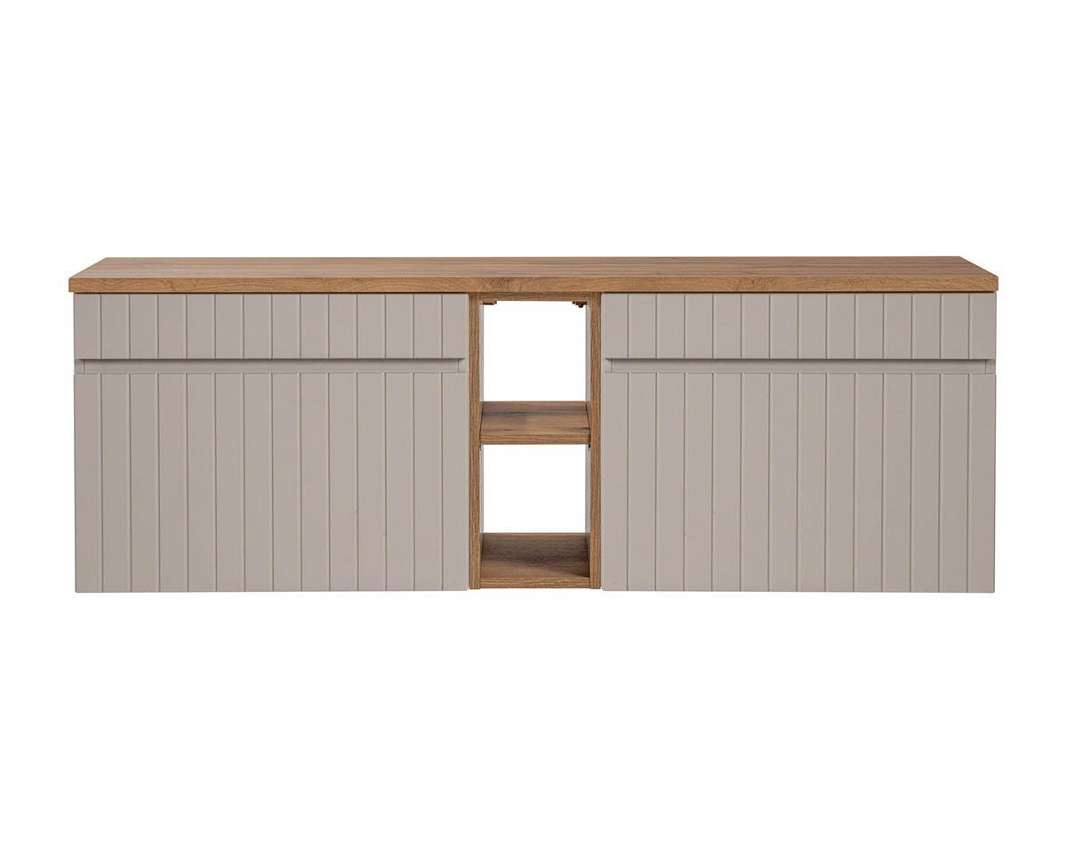 einfachgutemoebel Waschtisch-Set Badezimmer Waschplatz KARATA 140cm, Unterbau + Regal, kaschmir grey, (Badmöbel Set, 1-St., Doppel Waschtisch Unterschrank)
