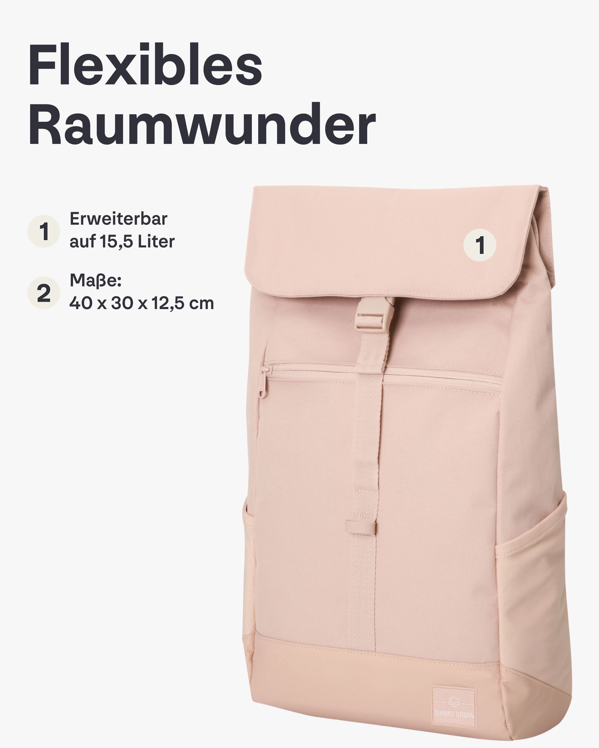 Johnny Urban Cityrucksack MIKA, Rolltop Damen Herren, Laptop Fach (1-tlg), Flexible Größe, Gepolstertes Laptopfach, Wasserabweisend