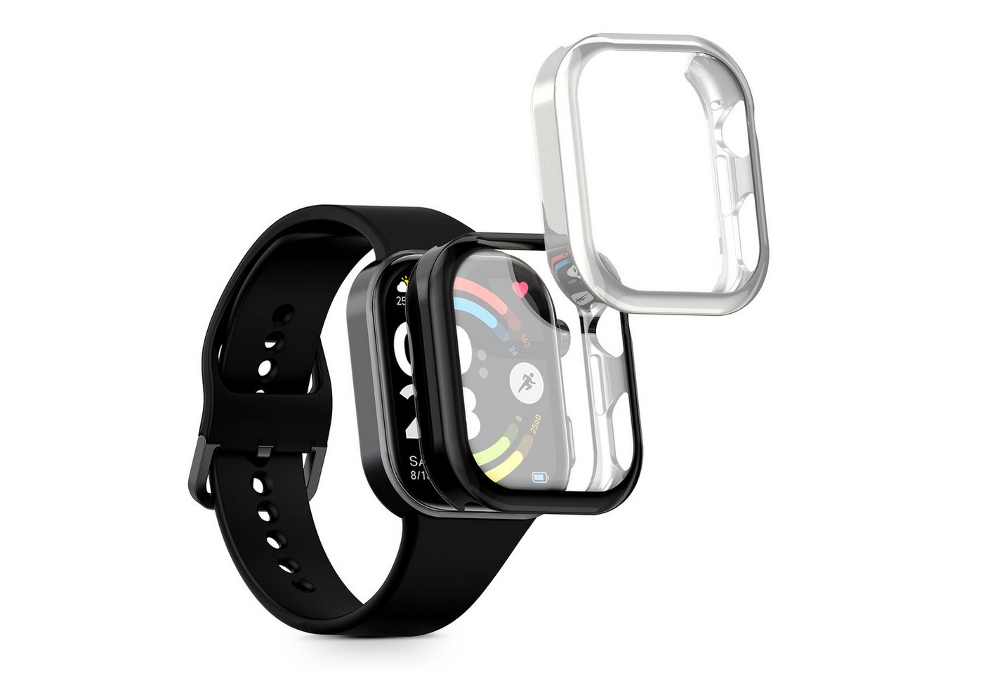 kwmobile Smartwatch-Hülle 2x Silikon Hülle für Xiaomi Redmi Watch 6, Schutzhülle Fullbody Display Cover Set aus Silikon