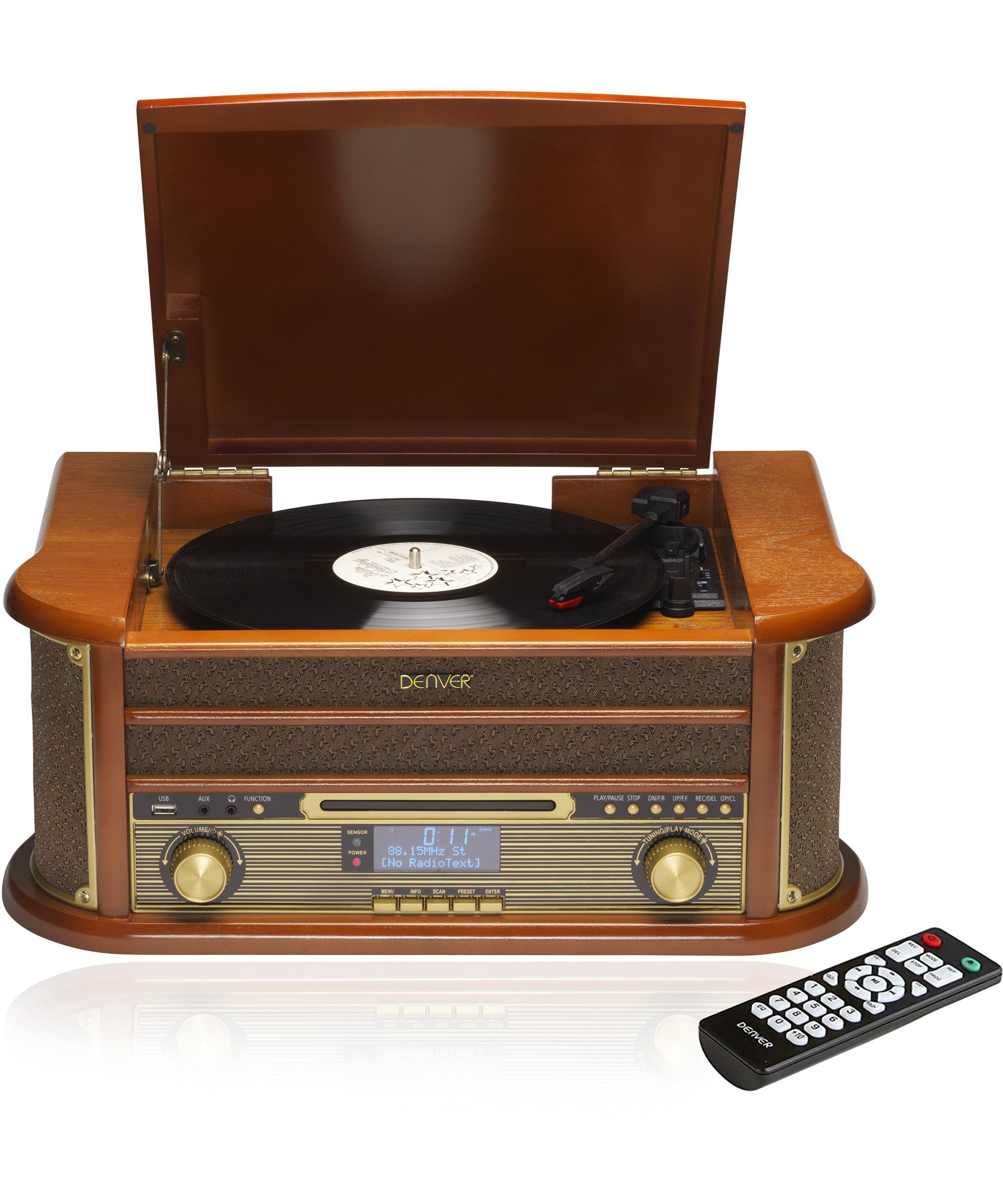 Denver MRD-51 Plattenspieler (Riemenantrieb, DAB+/FM Radio, Vinyl, Kassette, CD, USB-Aufnahmefunktion)