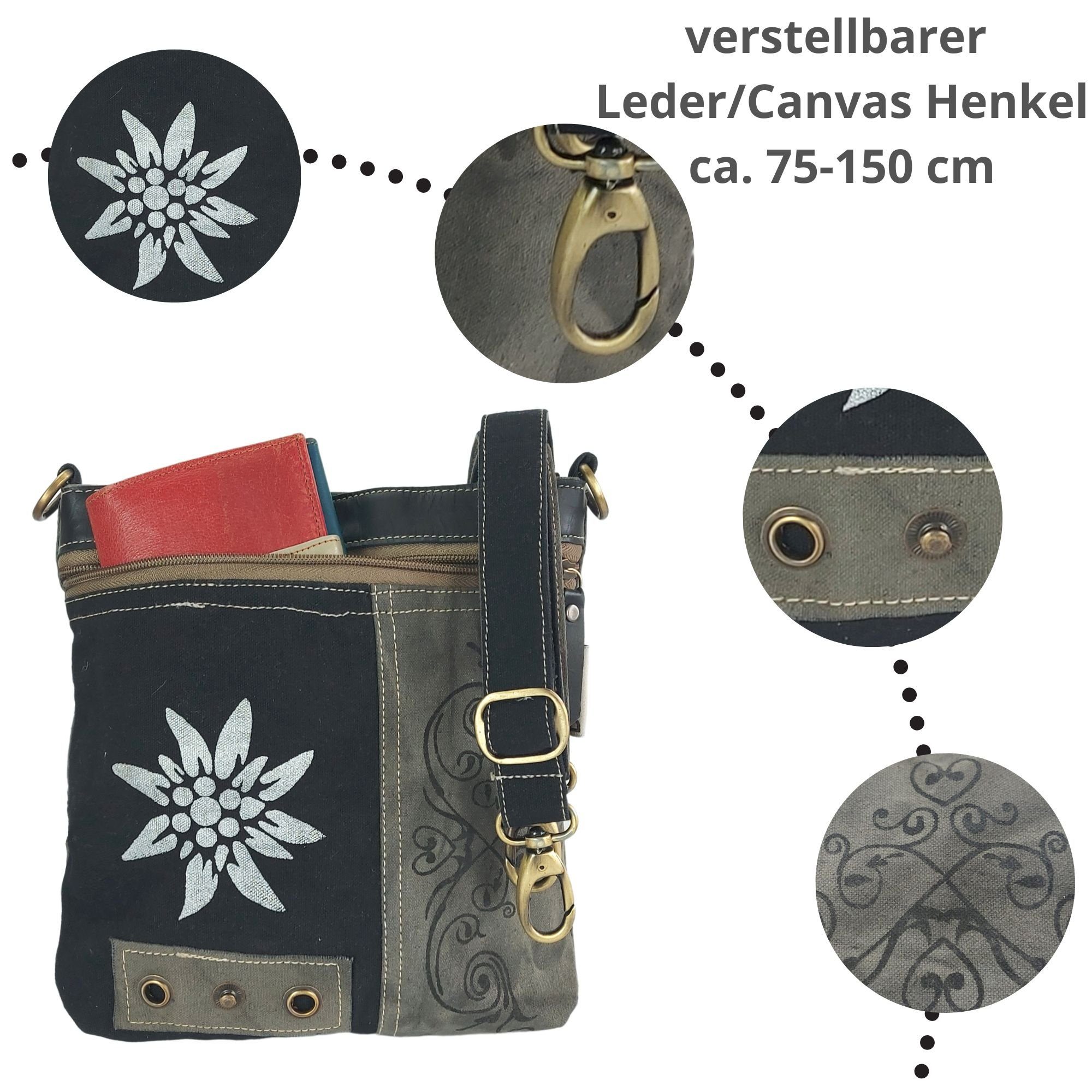 Domelo Trachtentasche Trachtentasche Dirndl Umhängetasche. Schultertasche mit Edelweiss, echtes Leder, Edelweiss Aufdruck