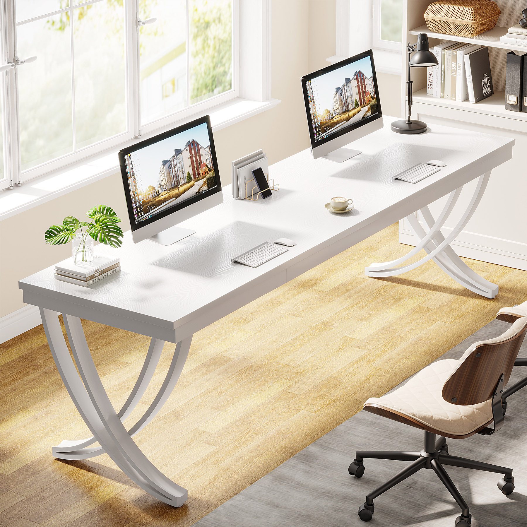 Tribesigns Computertisch 200 cm extra langer Schreibtisch für 2 Personen, Doppelschreibtisch