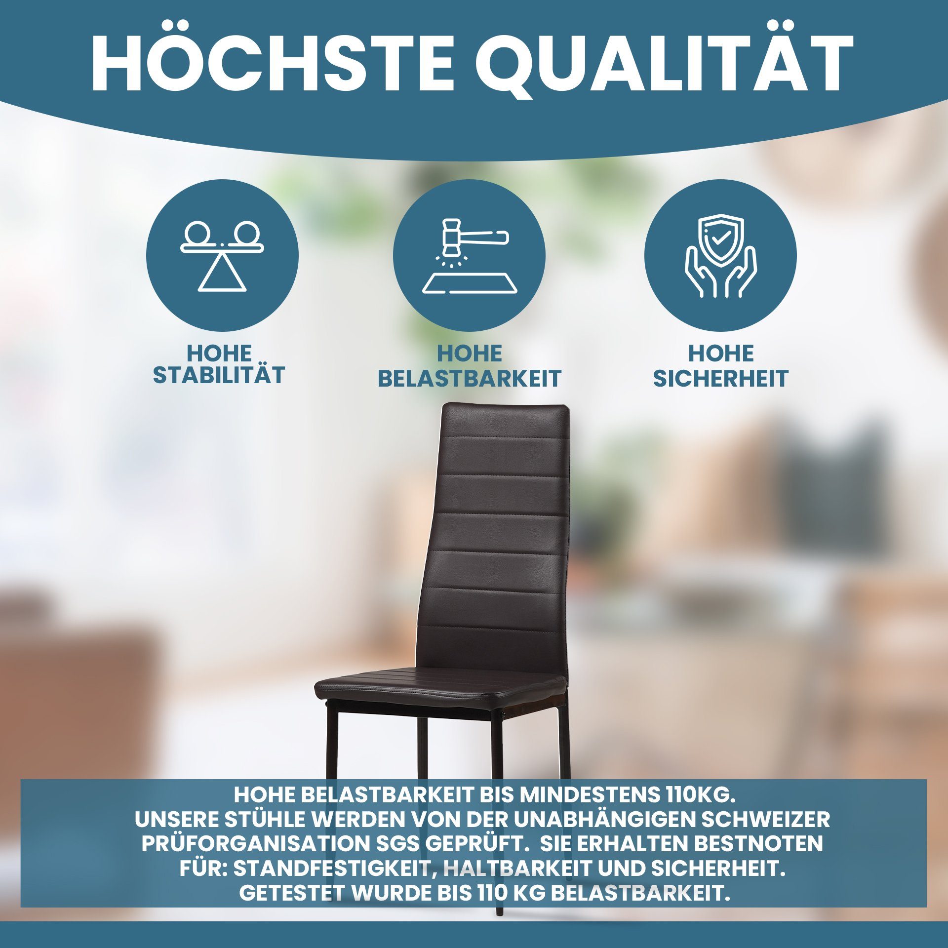 Albatros International Esszimmerstuhl Esszimmer Stühle 4 er Set MILANO, Stuhl Stühle Esszimmerstühle, Küche (4er Set, Braun, Kunstleder Bezug), Küchenstuhl Küch – Bild 3 von 5