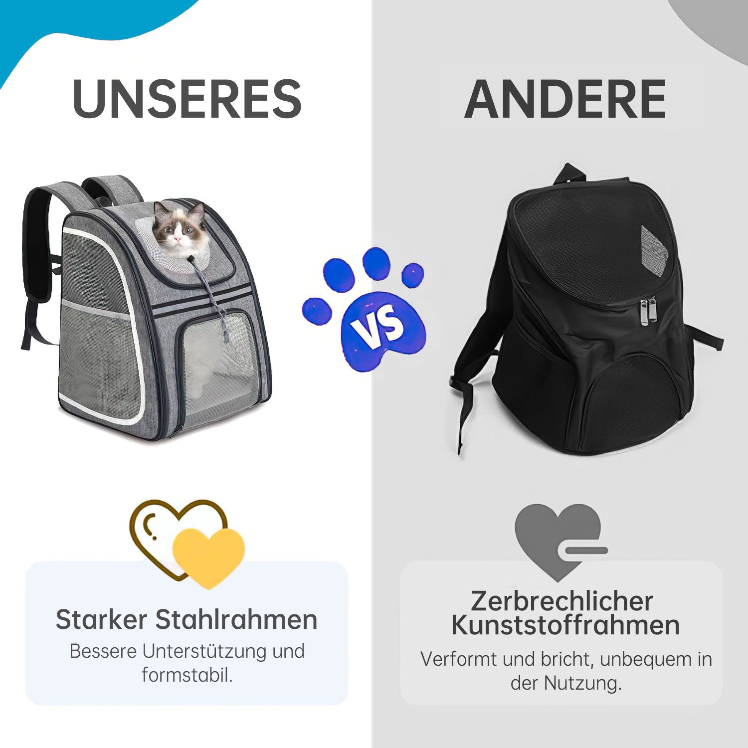 Refined Living Tiertransporttasche Haustier Rucksack mit Netzfenster Tragbare und Faltbare Katzentasche bis 8,00 kg, Katzenrucksack mit Seitentaschen Atmungsaktive und Leichte Hundetasche