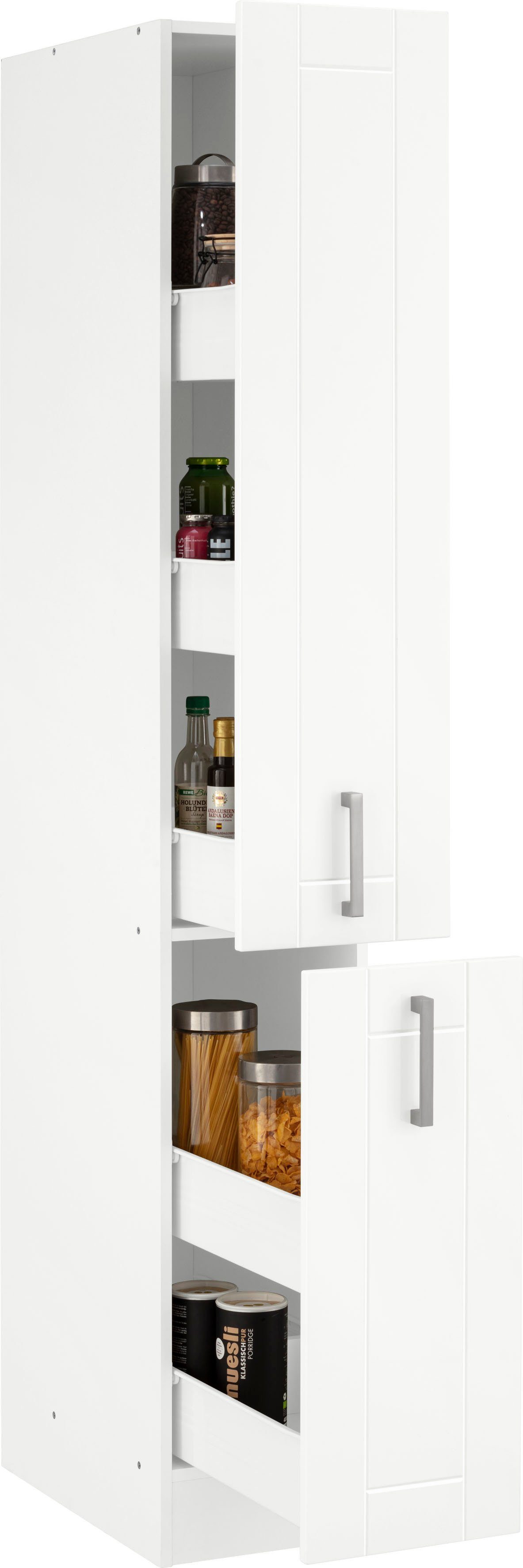 KOCHSTATION Apothekerschrank KS-Tinnum 30 cm breit, 200 cm hoch, Metallgriffe, MDF Fronten, Auszüge