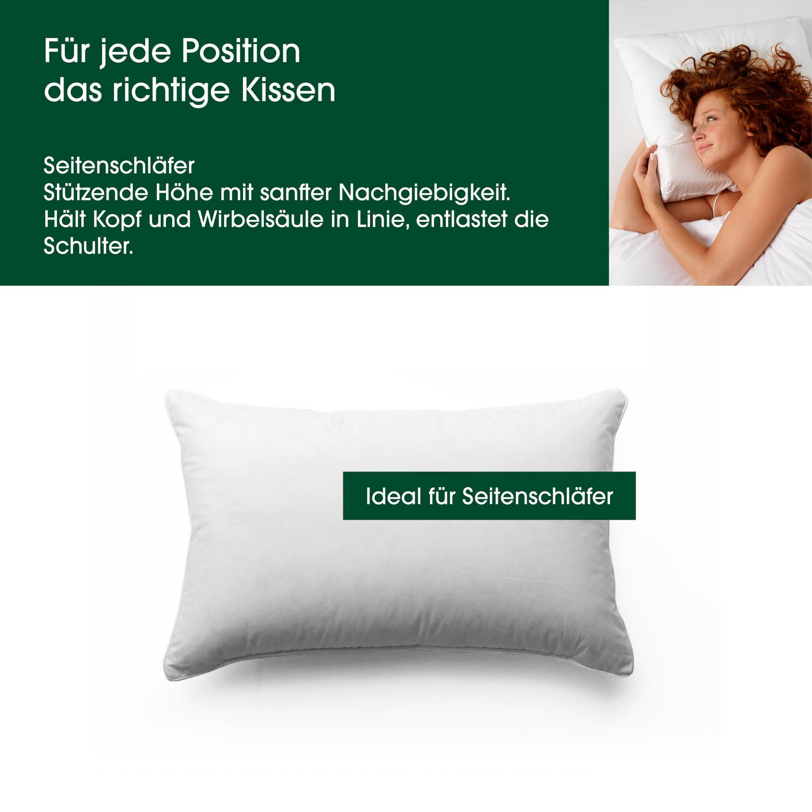 HANSKRUCHEN 3-Kammer-Kopfkissen HANSKRUCHEN Daunenkissen Kopfkissen Premium de Luxe 40 x 60 cm, Füllung: 90% Daunen, 10% Federn, Bezug: 1005 Baumwolle, hergestellt in Deutschland, für Allergiker geeignet
