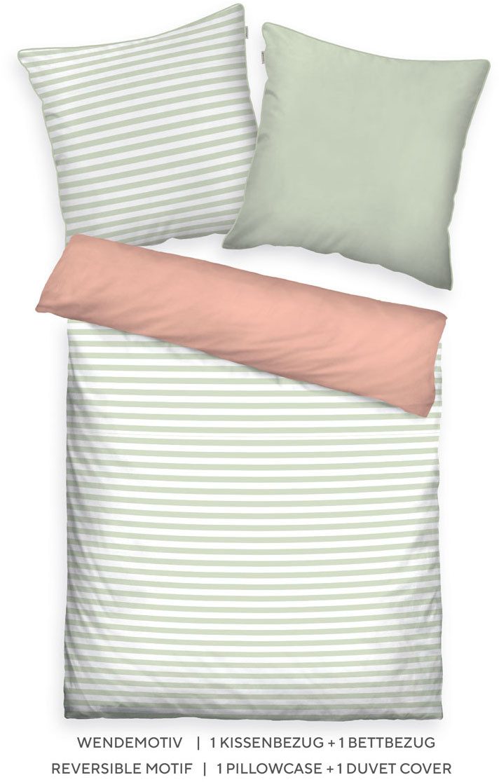 TOM TAILOR HOME Bettwäsche STRIPES WITH A KICK in Gr. 135x200cm oder 155x220cm, Perkal, 2 teilig, new bedroom, farbige Paspel am Kissen