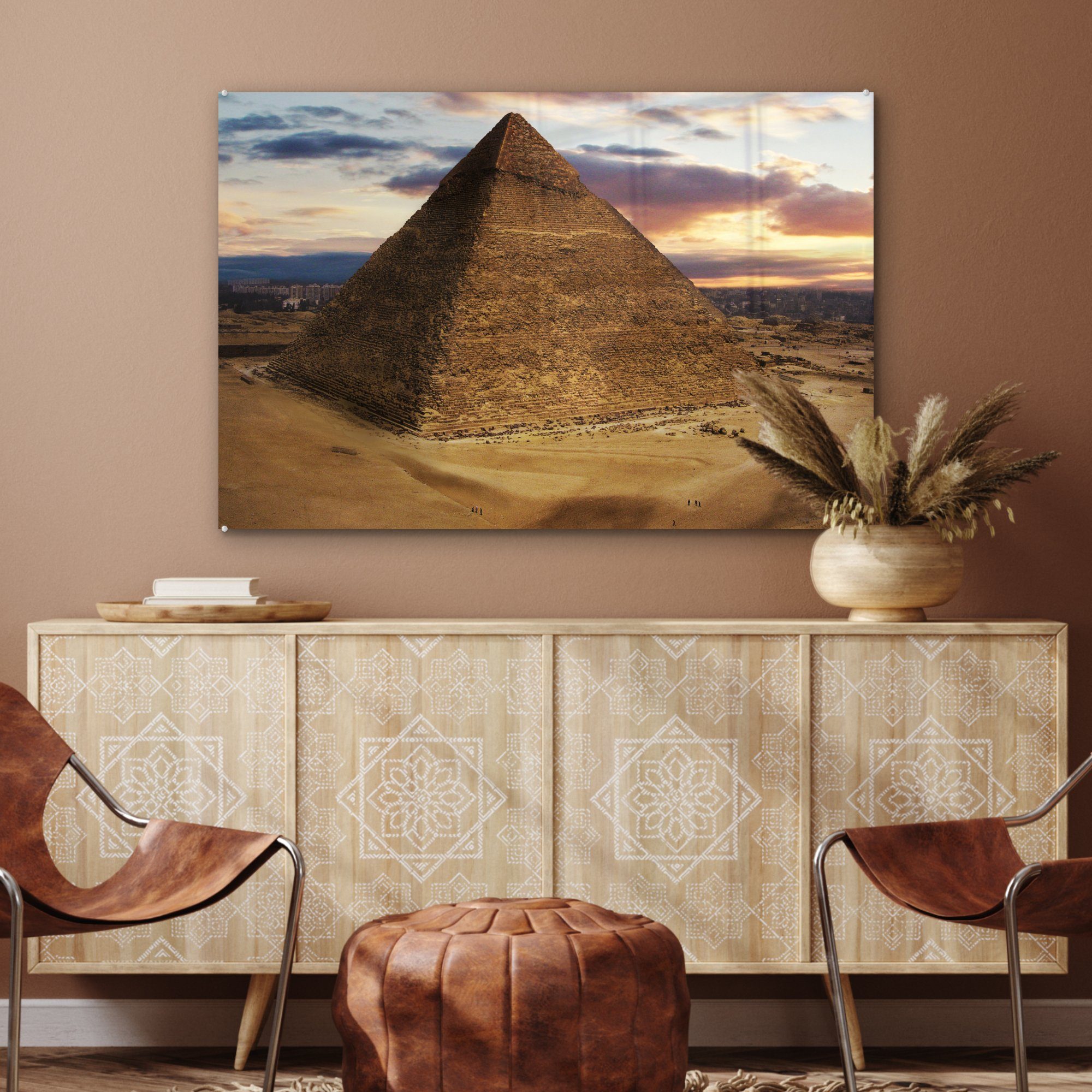 (1 Acrylglasbilder & Die St), Gizeh Acrylglasbild Sonnenaufgang, Pyramide MuchoWow vor von Schlafzimmer kurz Wohnzimmer
