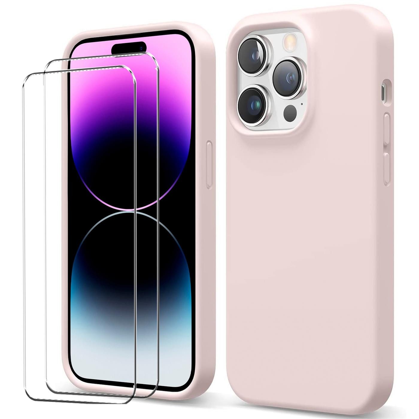 CoolGadget Handyhülle Rosa als 2in1 Schutz Cover Set für das Apple iPhone 13 Pro Max 6,7 Zoll, 2x Glas Display Schutz Folie + 1x TPU Case Hülle für iPhone 13 Pro Max