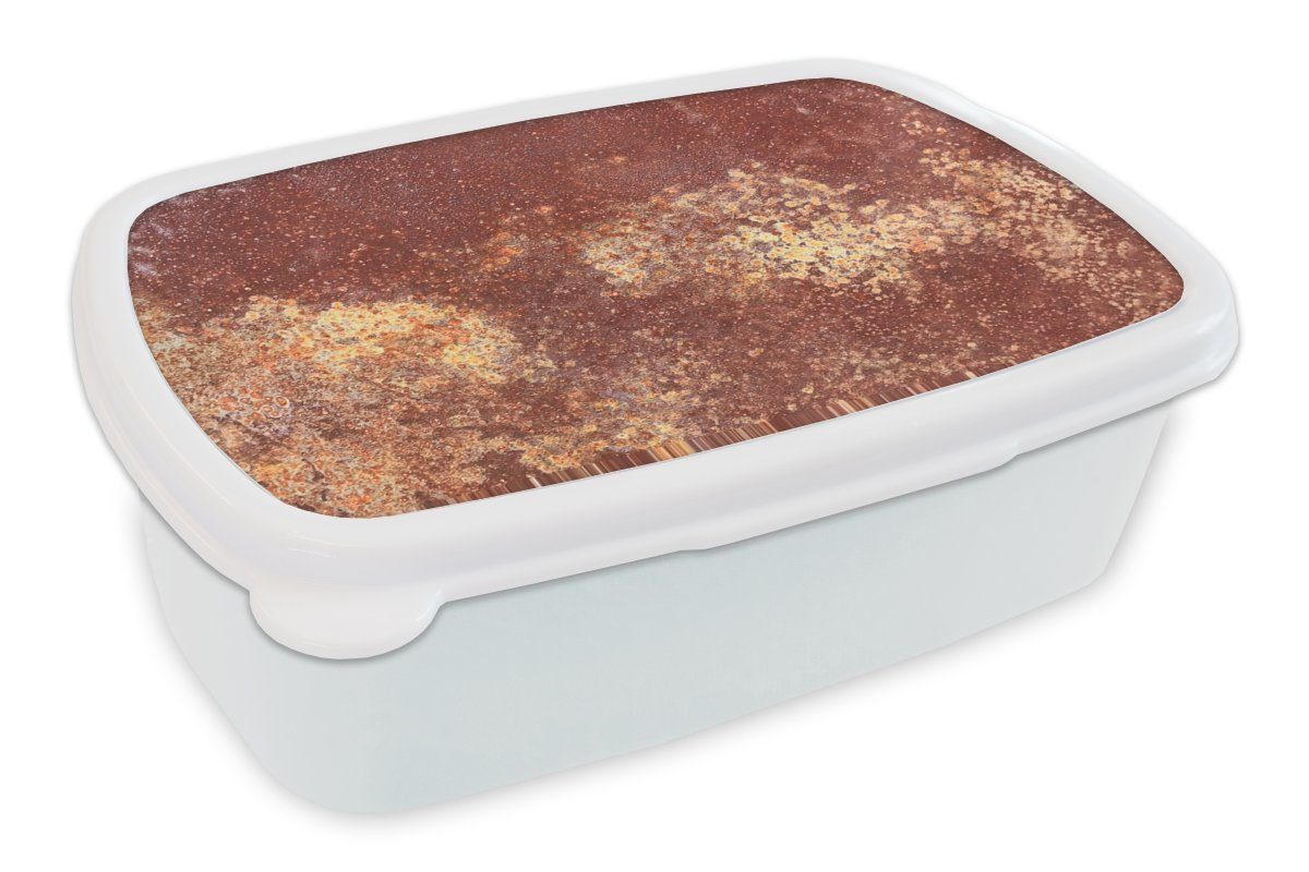 MuchoWow Lunchbox Rost - Rot - Abstrakt, Kunststoff, (2-tlg), Brotbox für Kinder und Erwachsene, Brotdose, für Jungs und Mädchen weiß