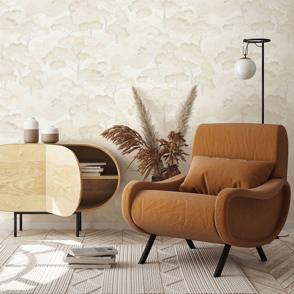 Erismann Vliestapete Wald Bäume Pflanzen Creme Beige Glitzer 10448-14 Elle Decoration