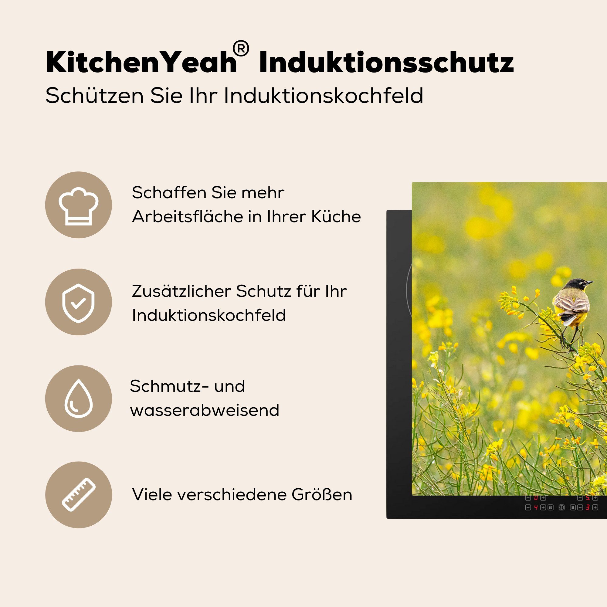 Vogel Vinyl, für Arbeitsplatte cm, Ceranfeldabdeckung, küche Herdblende-/Abdeckplatte - MuchoWow Blumen - tlg), (1 Gelb, 78x78