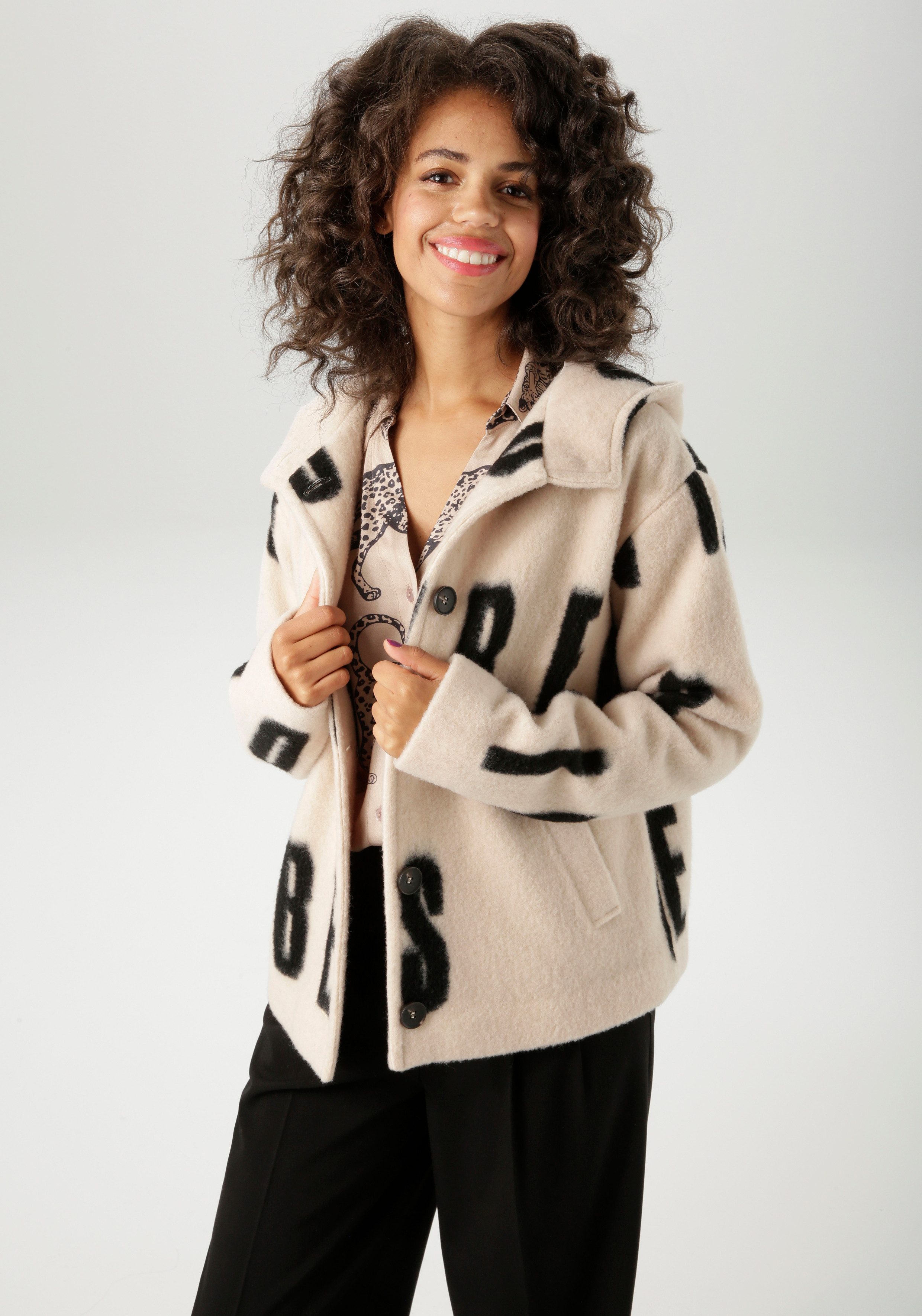 Aniston CASUAL Fleecejacke mit großflächigem "GOOD günstig online kaufen