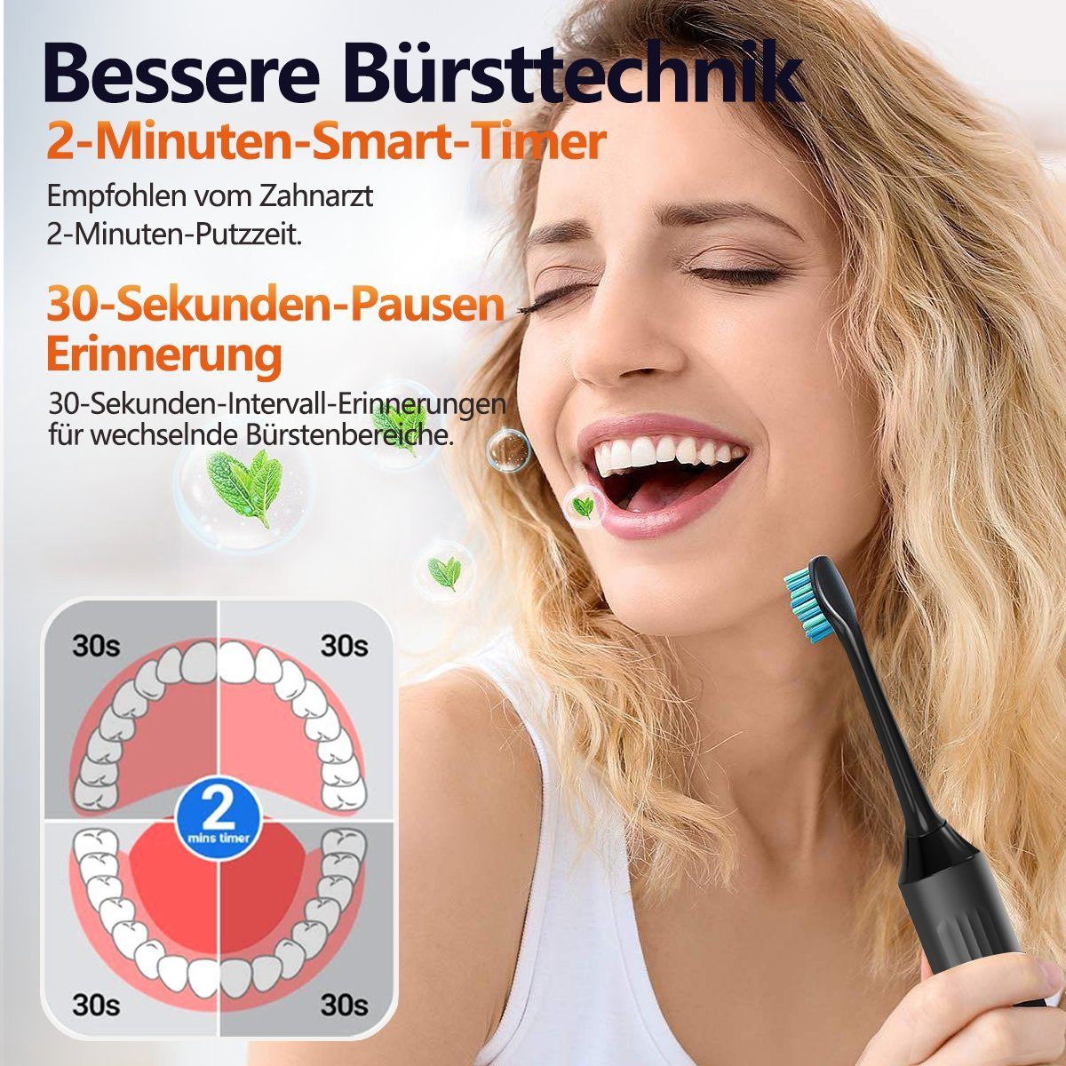MCURO Elektrische Zahnbürste D36 Schallzahnbürste für Zahnpflege, mit 5 modi 3 Vibrationsstärken, Aufsteckbürsten: 6 St., Electric toothbrush für Erwachsene,Zähne reinigen wie ein Zahnarzt, Reise Zahnbürsten mit 6 Zahnbürstenkopf, Timer