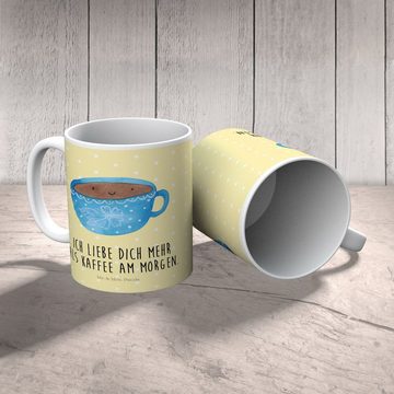 Mr. & Mrs. Panda Kinderbecher Kaffee Tasse - Gelb Pastell - Geschenk, Gute Laune, Liebe, Reisetasse, Kunststoff, Mikrowellenbeständig