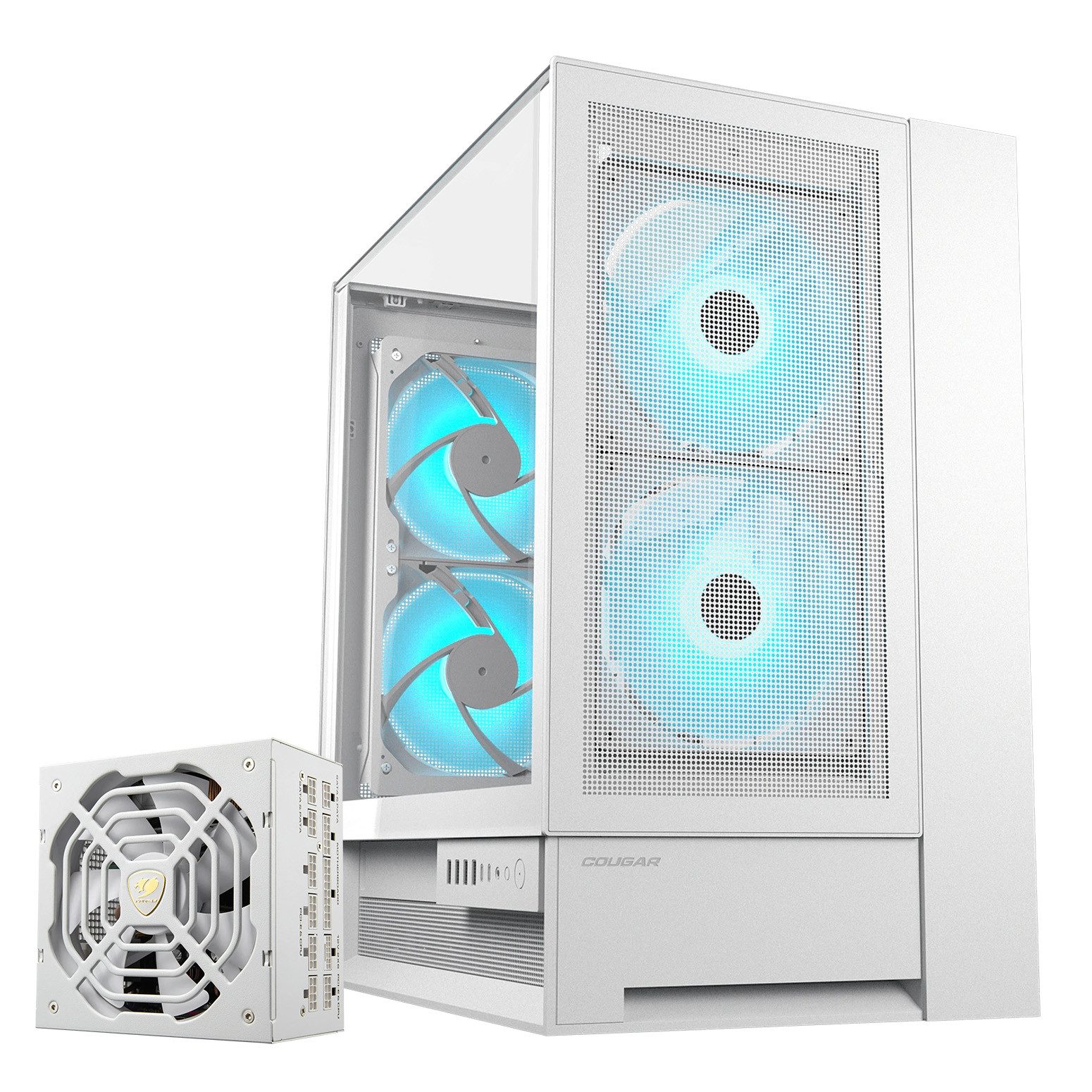 Cougar Gaming-Gehäuse OmnyX, Midi-Tower, USB/Audio, 2x USB-C 3.2 Gen2, 4x USB 3.0, ATX, 4 Lüfter vormontiert; Netzteil GR 1000 80+ Gold vorinstalliert