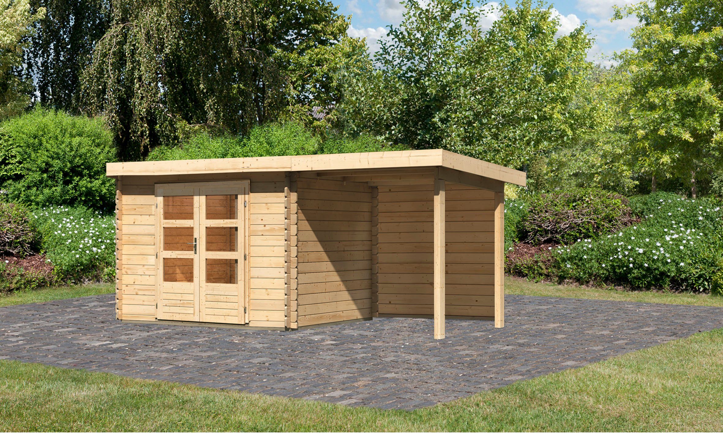 Karibu Gartenhaus Schloßsee 3, BxT: 514,5x273 cm, (Set), mit Anbaudach und Rückwand