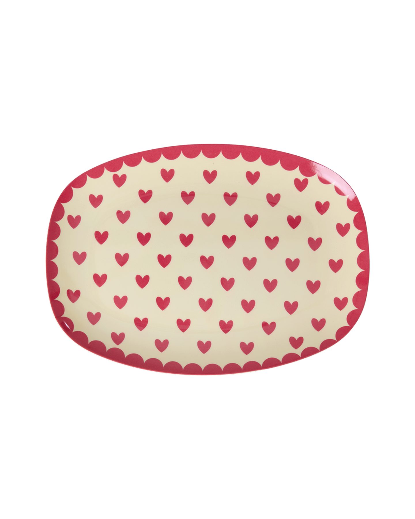 rice Teller Rice Melamin Teller Rechteckig - Herz Print Rot 23 x 16,5 cm, (1 St)
