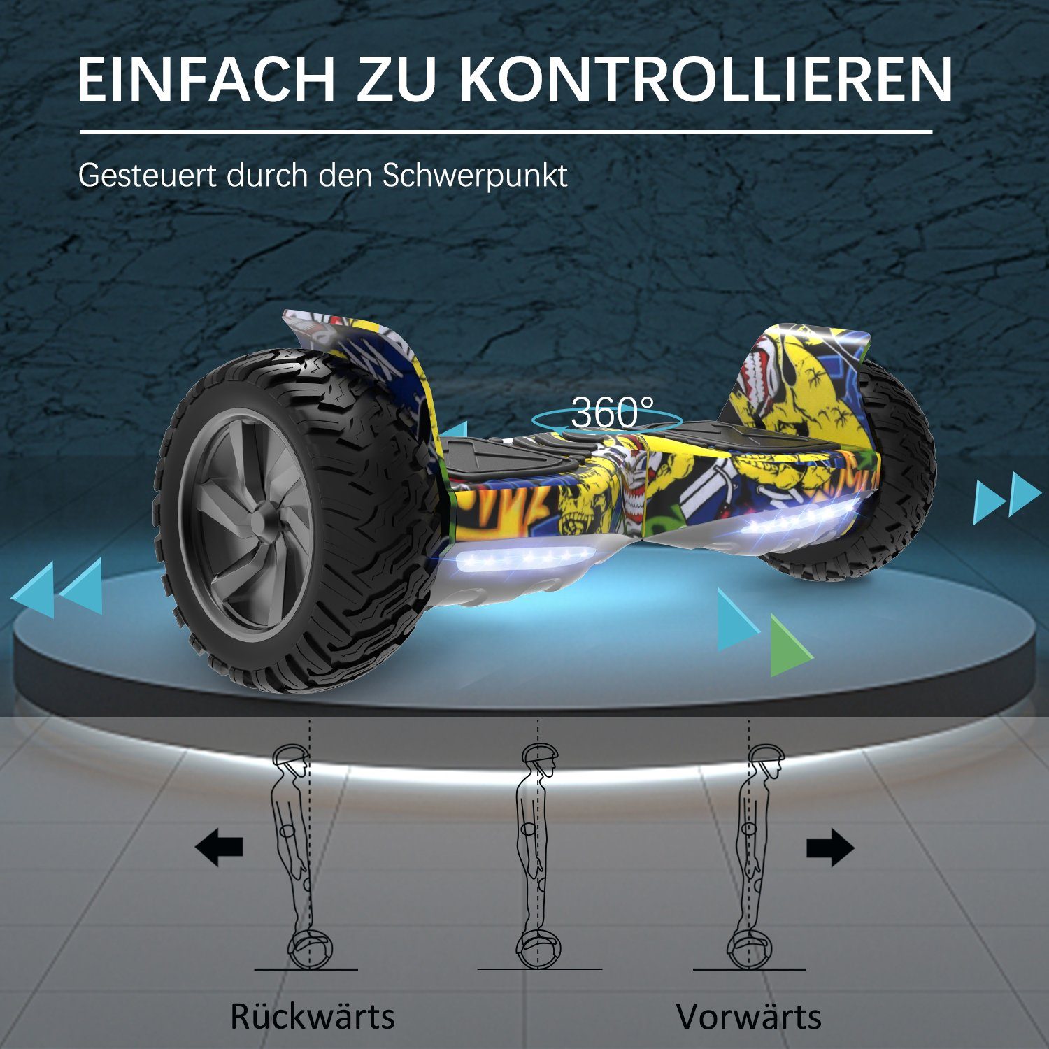 RCB Balance Scooter HM2 mit Leistungsstarkem Motor, 8.5" Hoverboard für alle Gelände, APP